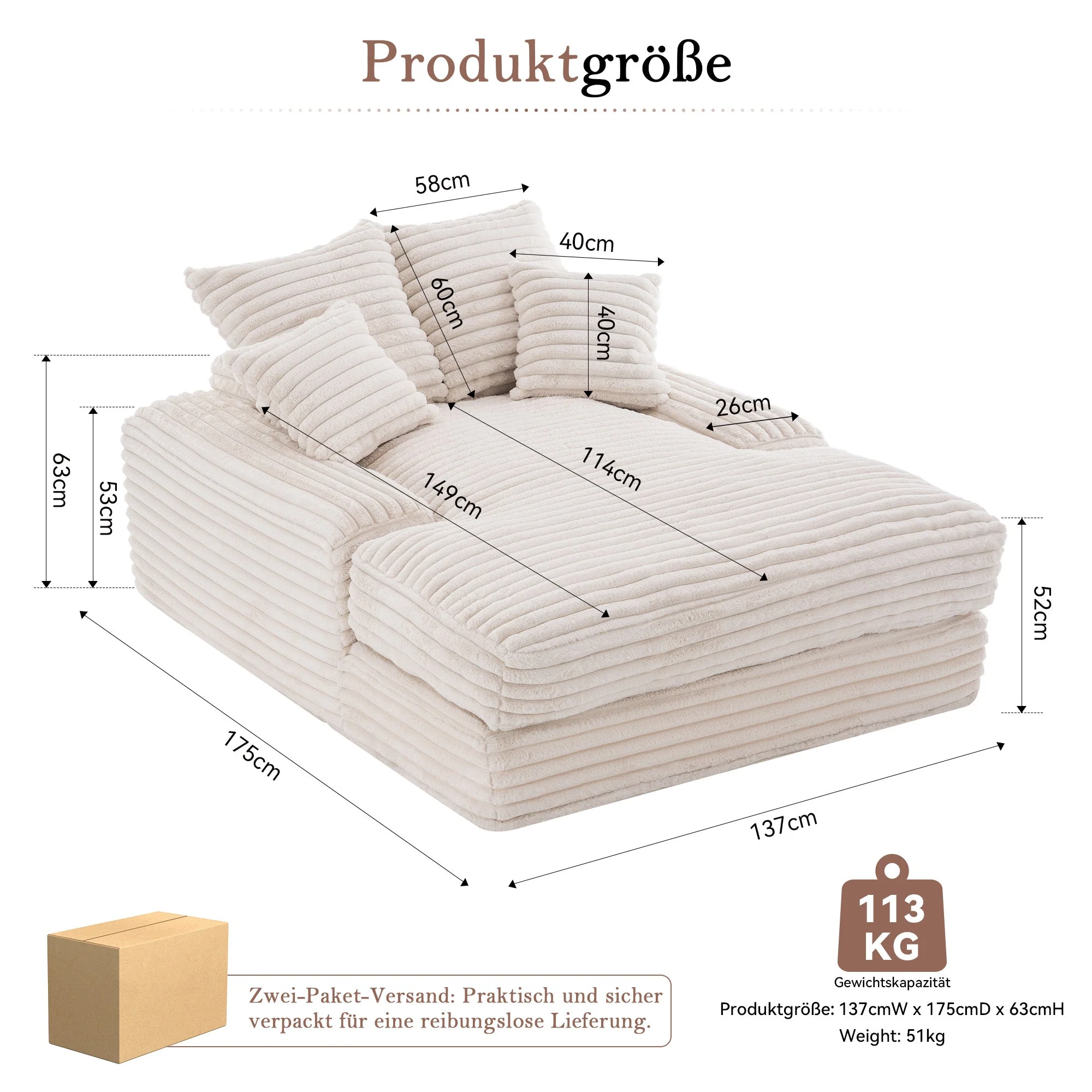 027–Luxury Cord Sofa Bed, Multifunctional Ultra-Soft Space-Saving, Beige - Image 2