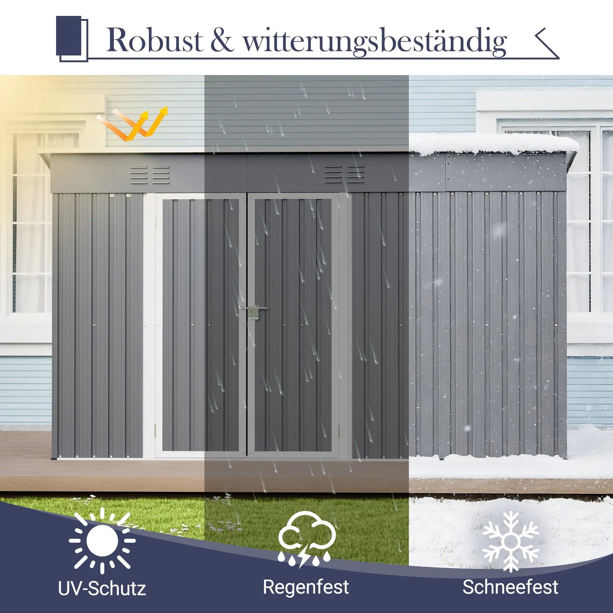 10x4 FT Metal Garden Shed with Double Doors, Ventilation and Reinforced Frame, Grey - Image 8