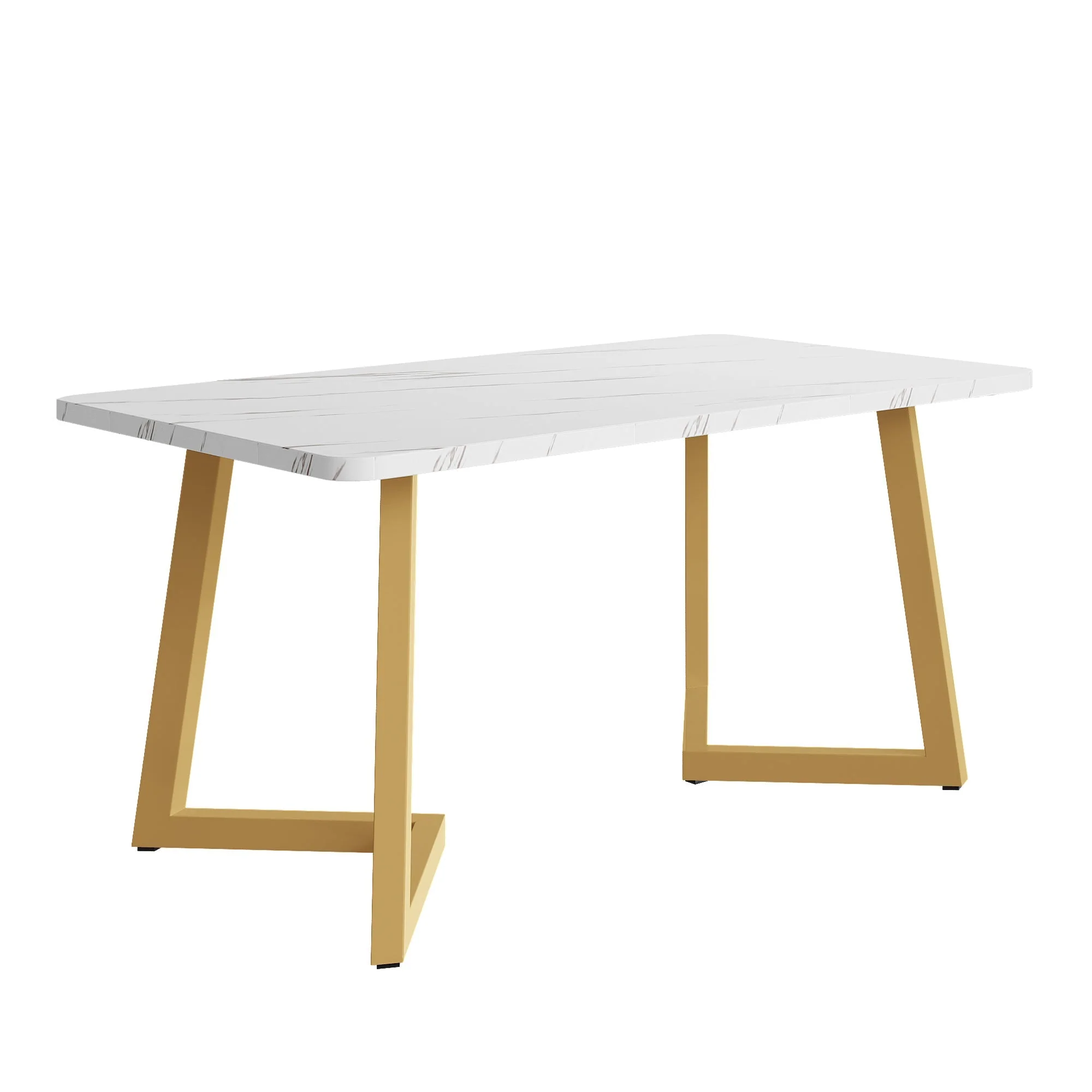 117x68cm Dining Table Rectangular Modern Marble Pattern Metal Frame White Gold/White - Image 3