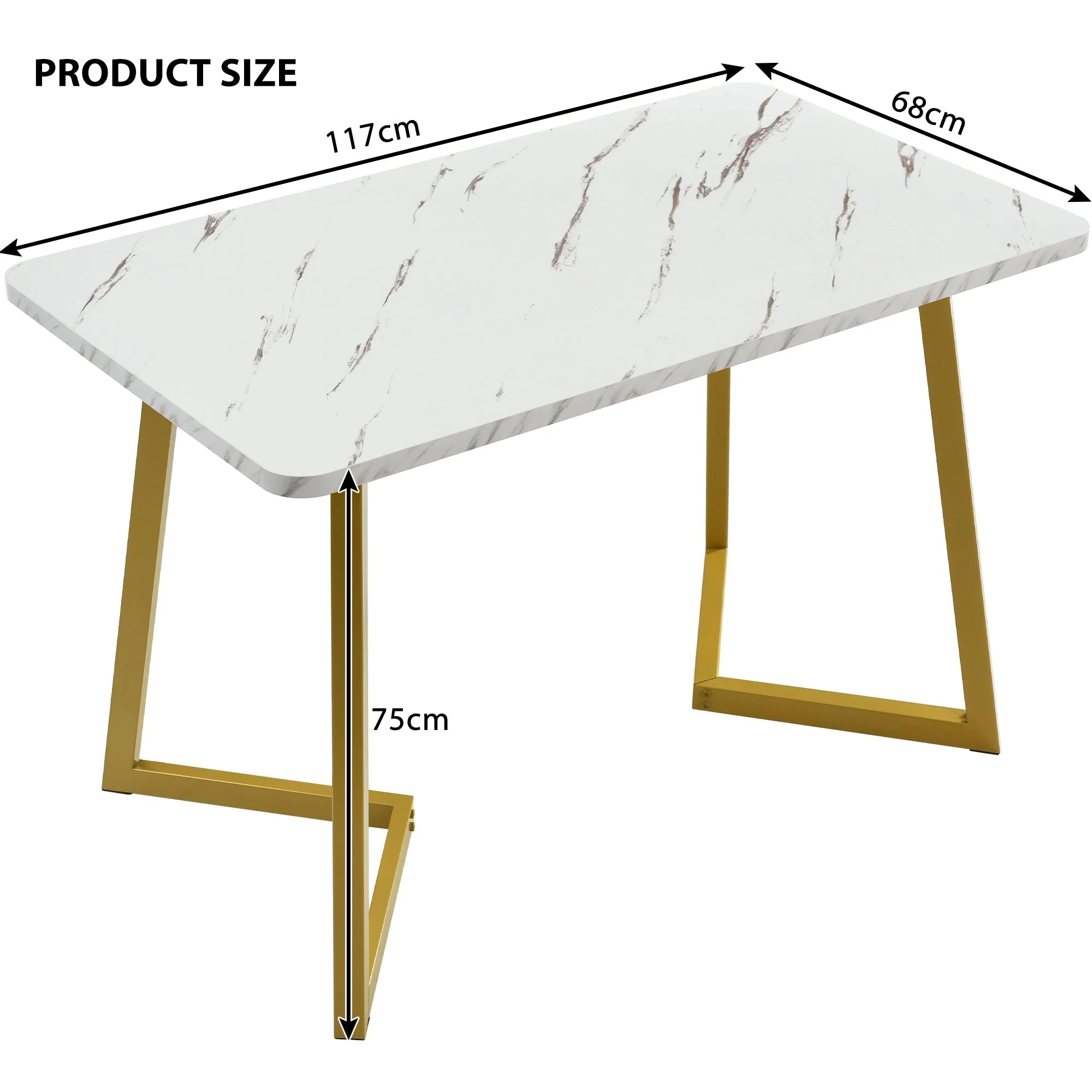 117x68cm Dining Table Rectangular Modern Marble Pattern Metal Frame White Gold/White - Image 4
