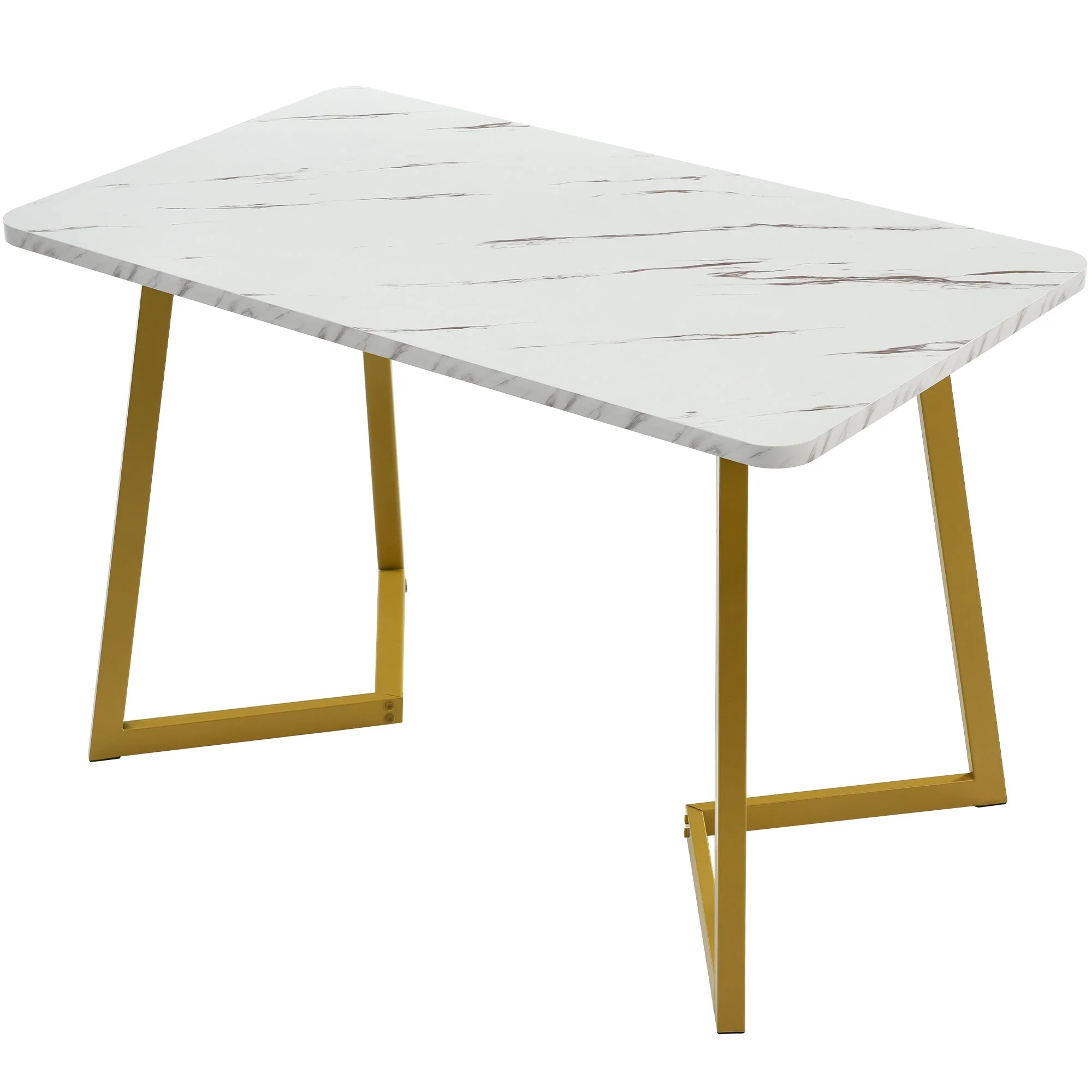 117x68cm Dining Table Rectangular Modern Marble Pattern Metal Frame White Gold/White - Image 5