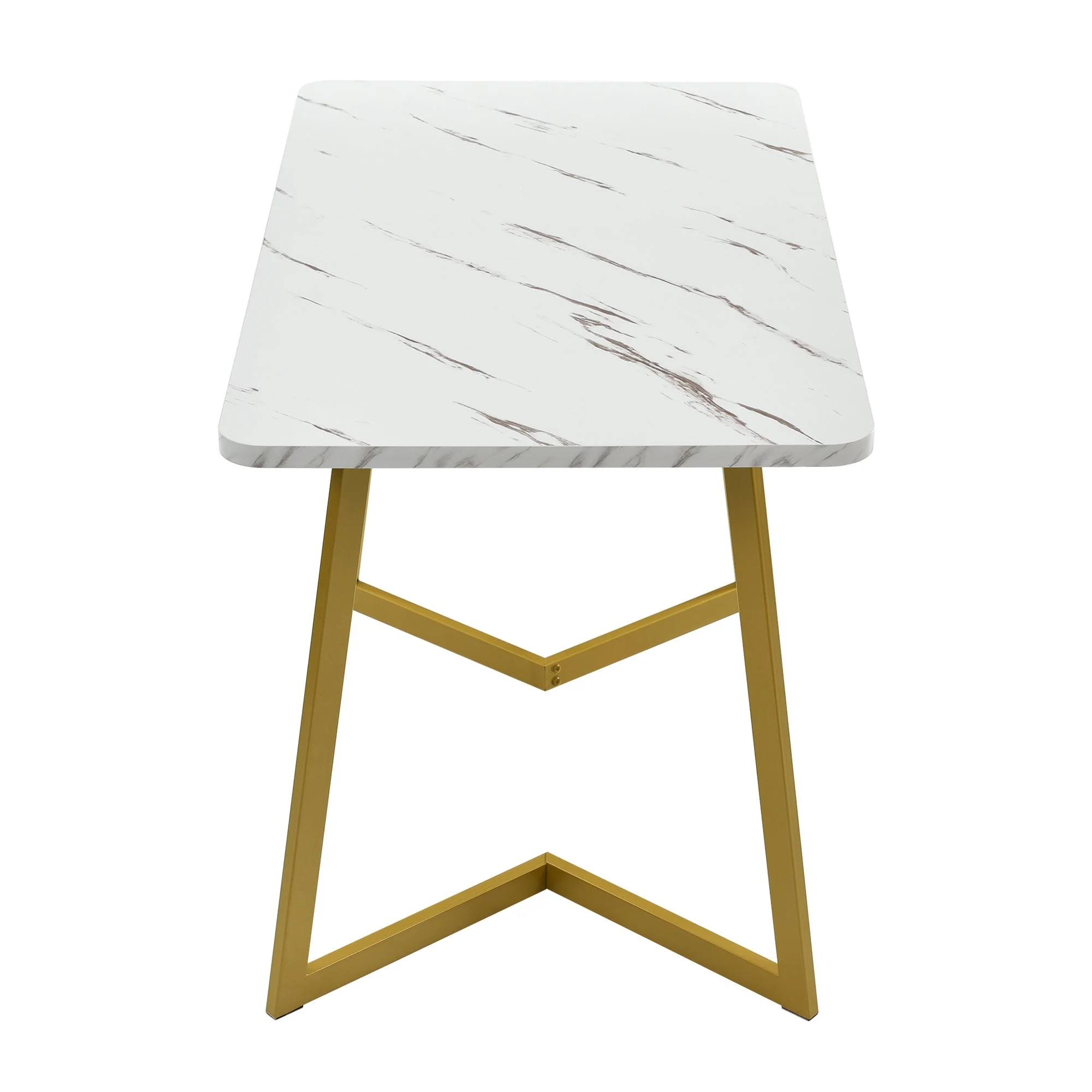 117x68cm Dining Table Rectangular Modern Marble Pattern Metal Frame White Gold/White - Image 6