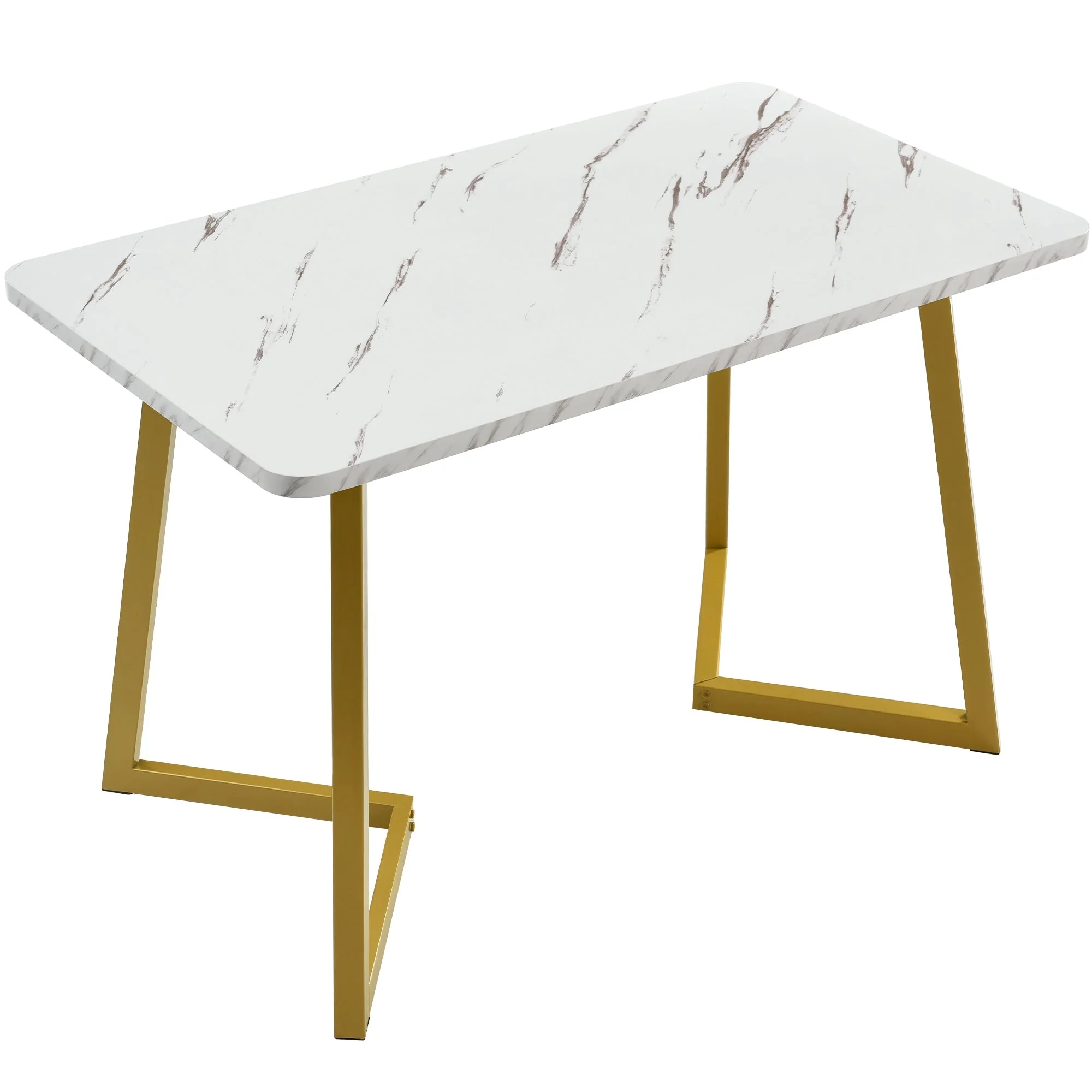 117x68cm Dining Table Rectangular Modern Marble Pattern Metal Frame White Gold/White - Image 7