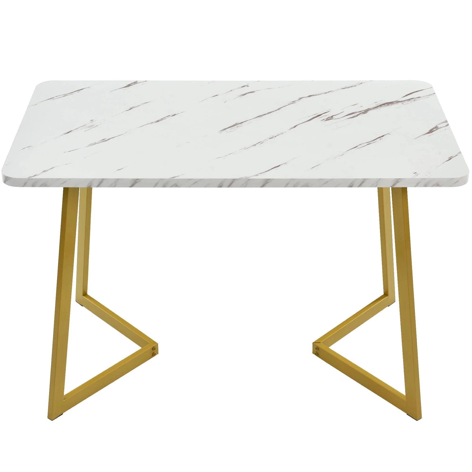 117x68cm Dining Table Rectangular Modern Marble Pattern Metal Frame White Gold/White - Image 8