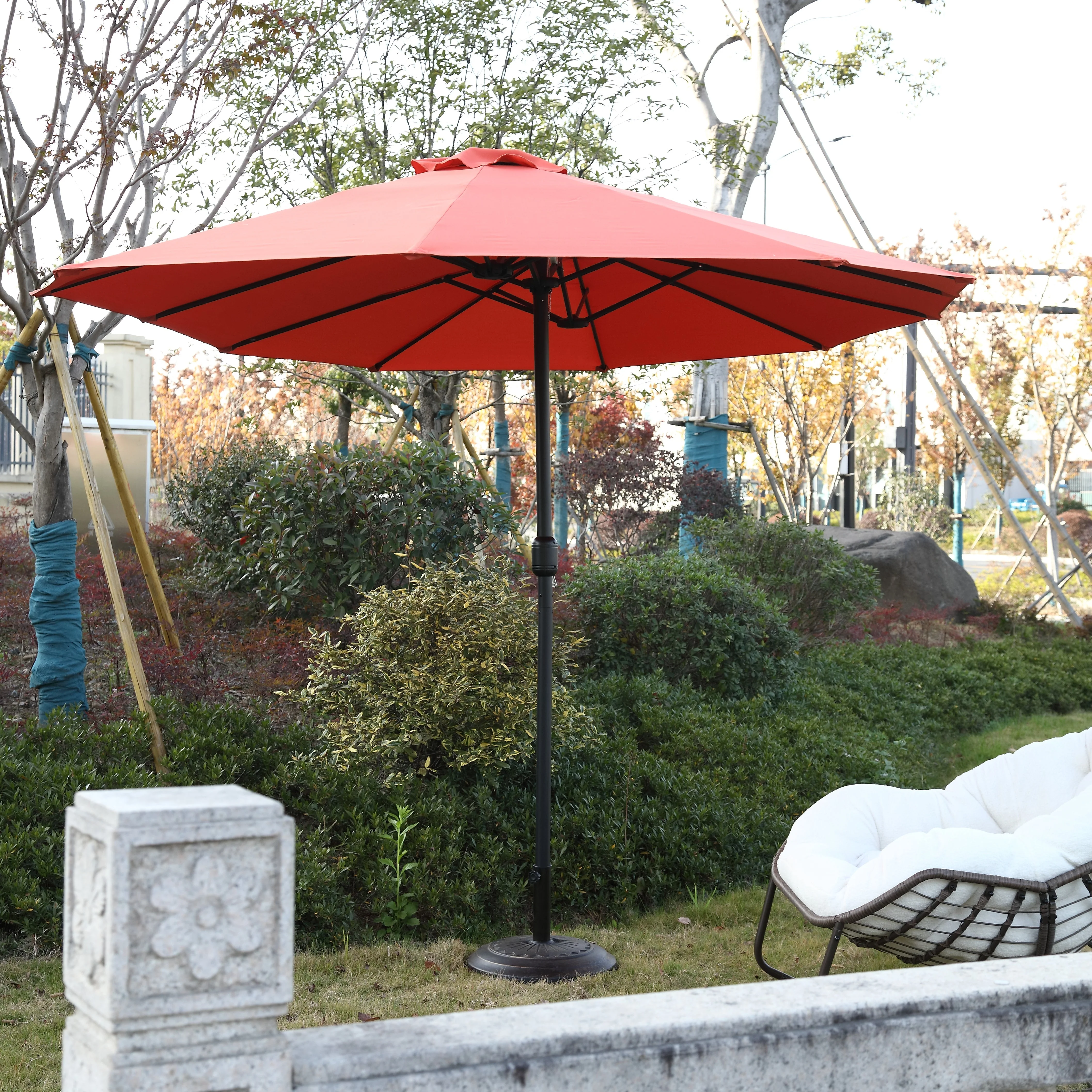 14.8 Ft Double Sided Outdoor Umbrella, Rectangular Large with Crank, Orange - Image 3