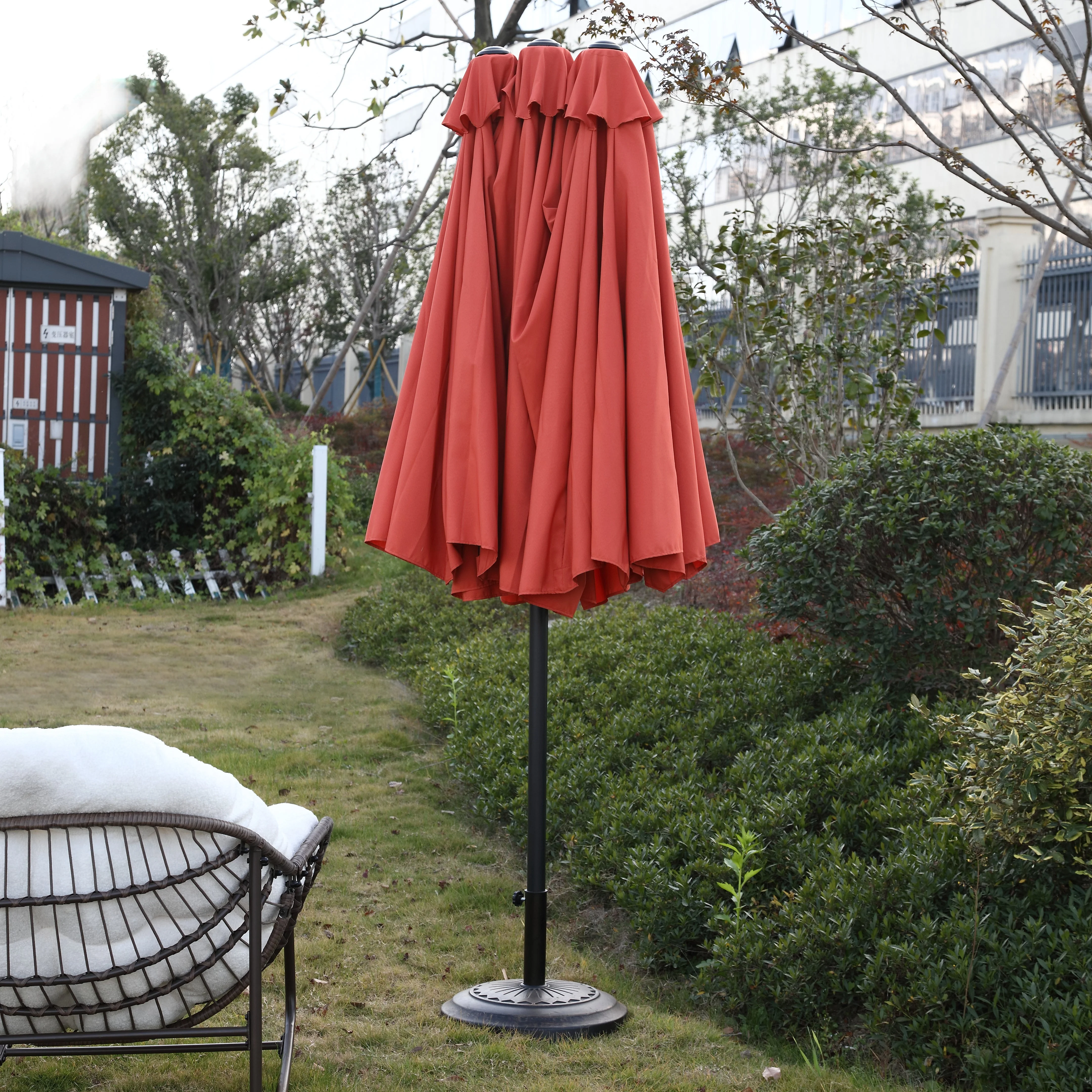 14.8 Ft Double Sided Outdoor Umbrella, Rectangular Large with Crank, Orange - Image 4