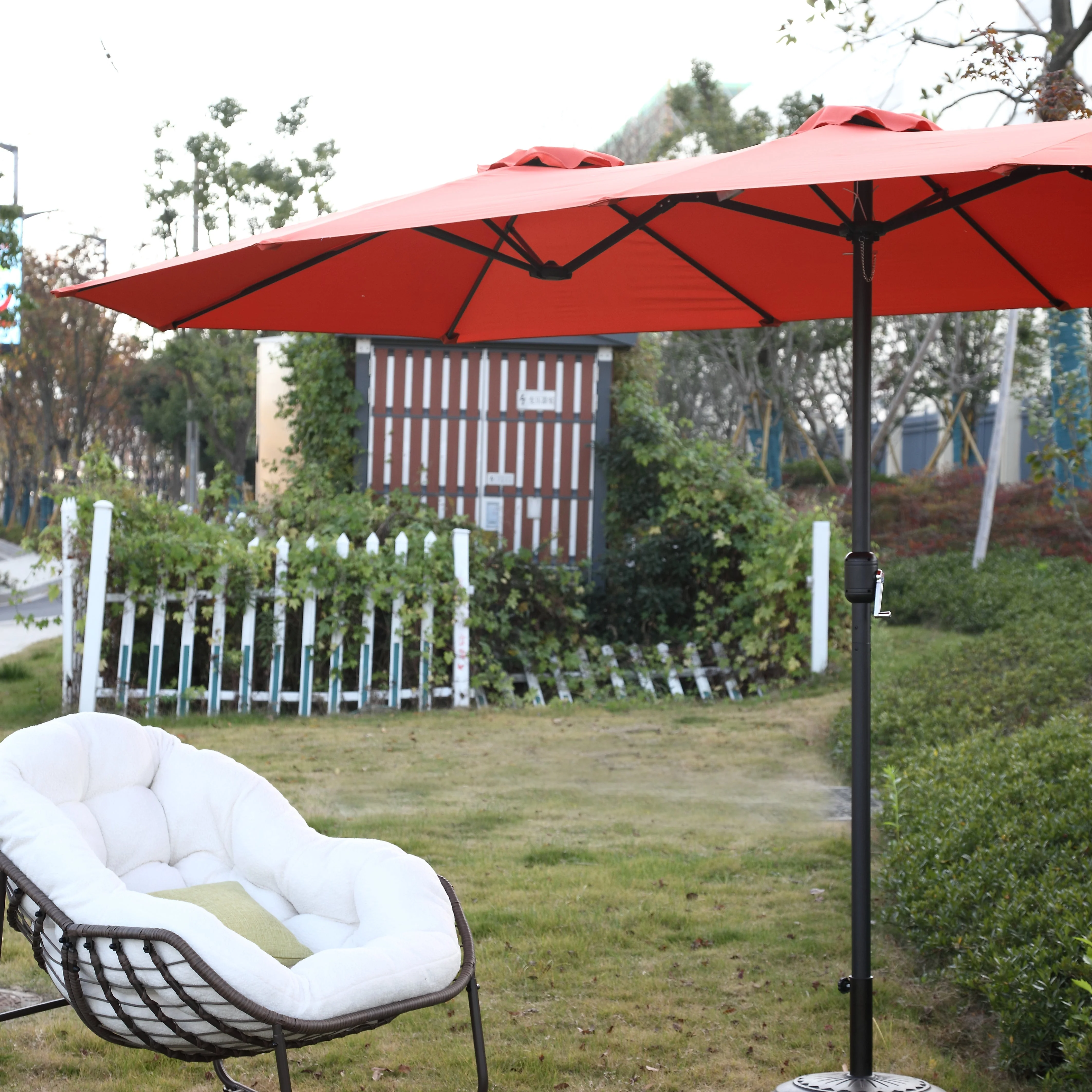 14.8 Ft Double Sided Outdoor Umbrella, Rectangular Large with Crank, Orange - Image 6