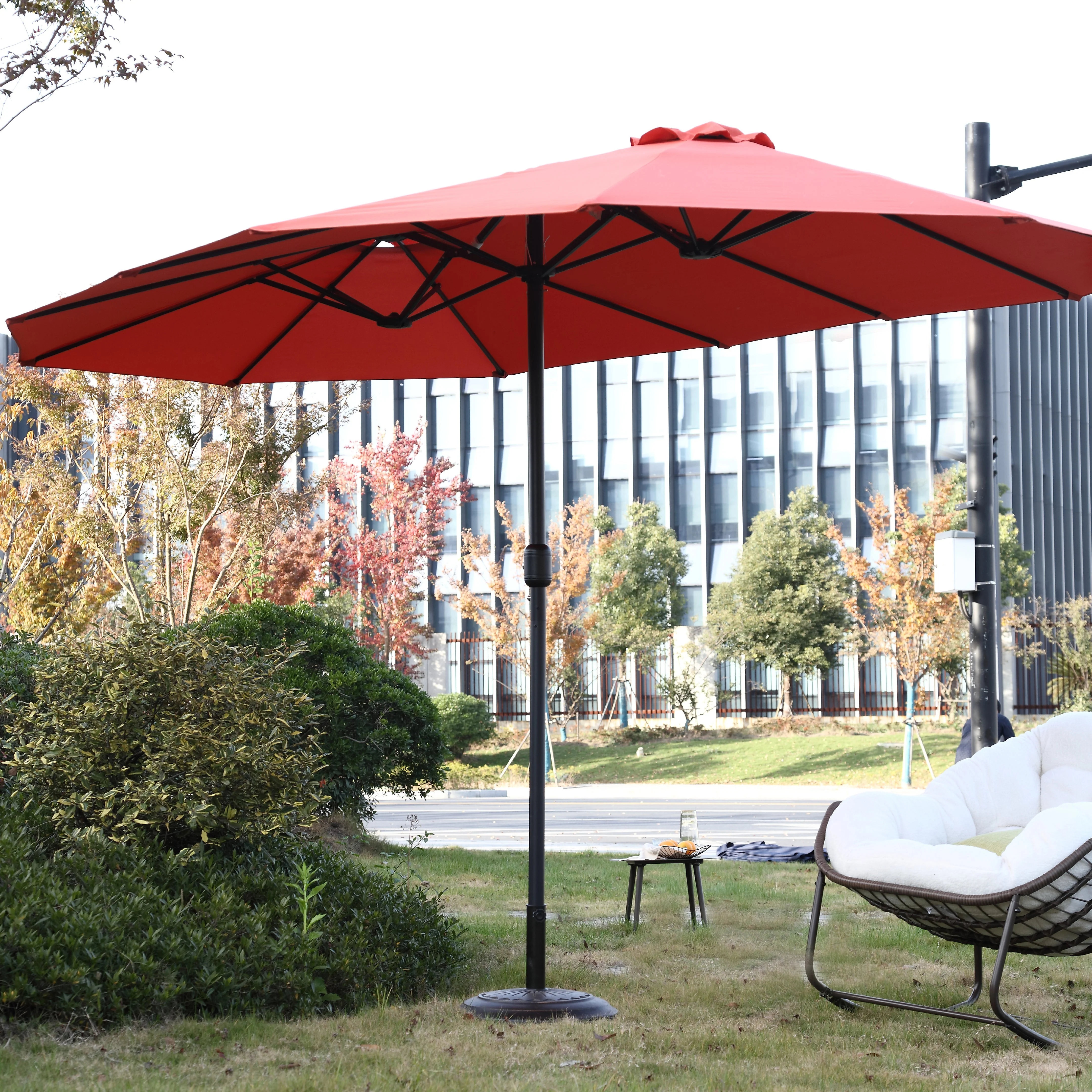 14.8 Ft Double Sided Outdoor Umbrella, Rectangular Large with Crank, Orange - Image 9