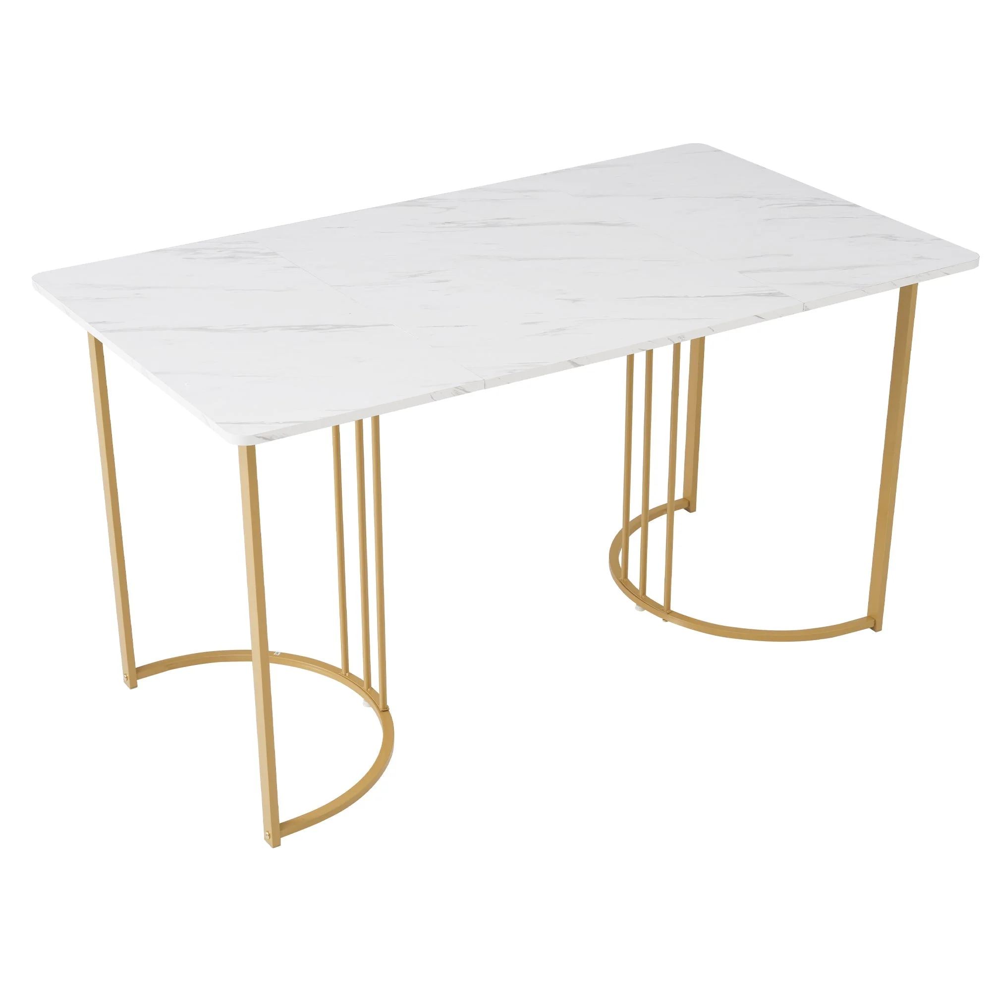 140 x 80cm Dining Table, Modern Rectangular Marble Pattern with Adjustable Metal Legs, White/Gold - Image 10
