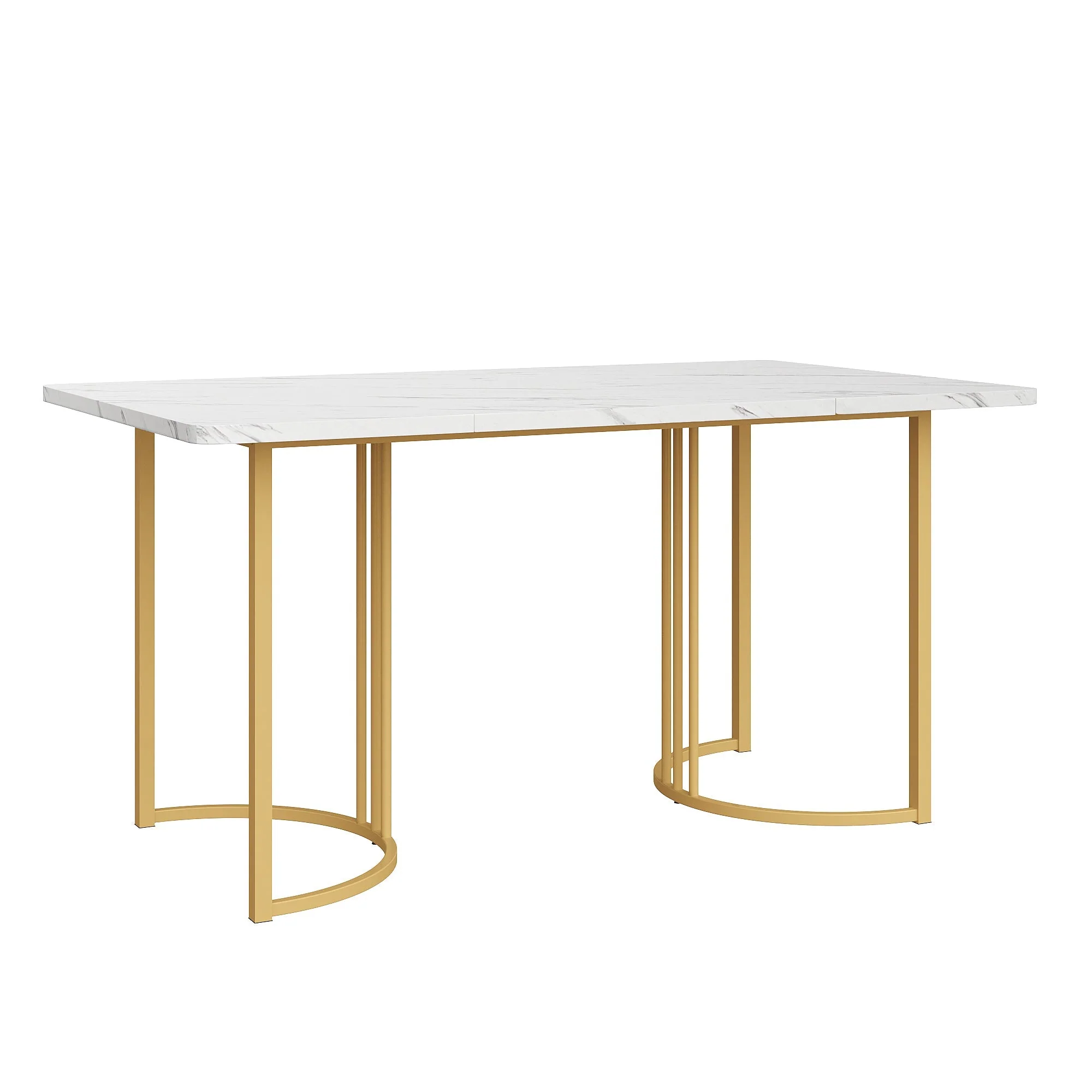 140 x 80cm Dining Table, Modern Rectangular Marble Pattern with Adjustable Metal Legs, White/Gold - Image 4