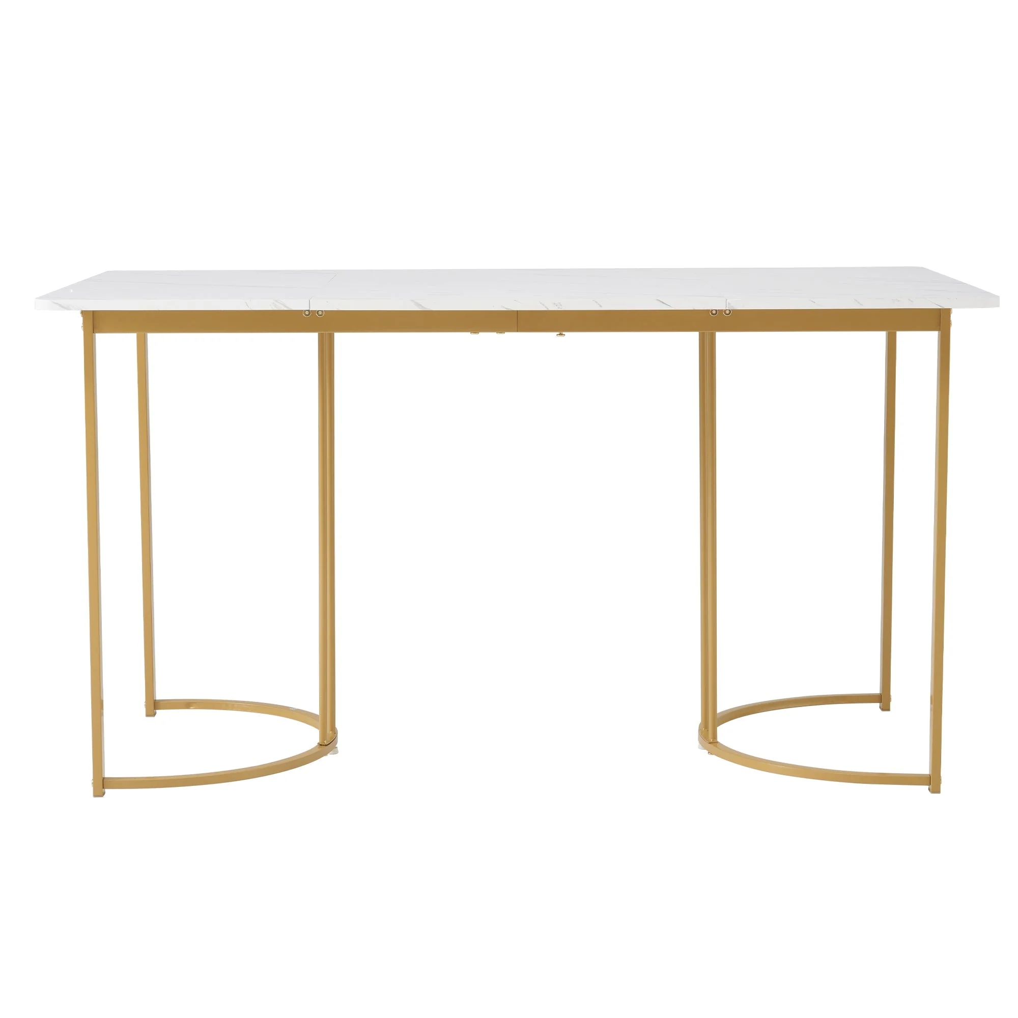 140 x 80cm Dining Table, Modern Rectangular Marble Pattern with Adjustable Metal Legs, White/Gold - Image 5