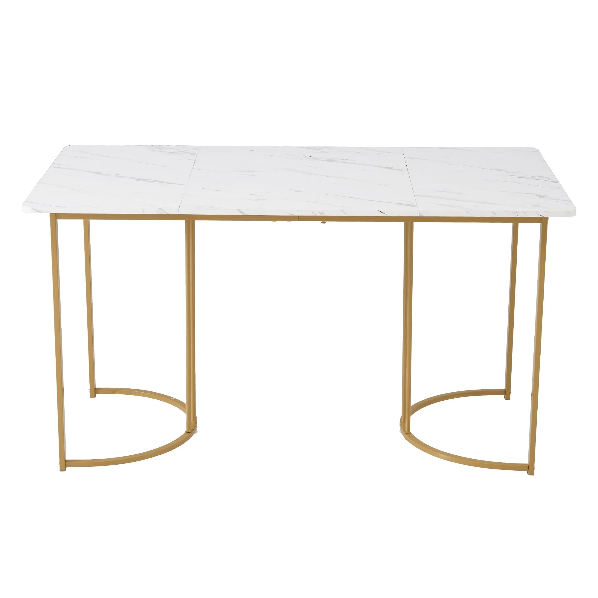 140 x 80cm Dining Table, Modern Rectangular Marble Pattern with Adjustable Metal Legs, White/Gold - Image 6