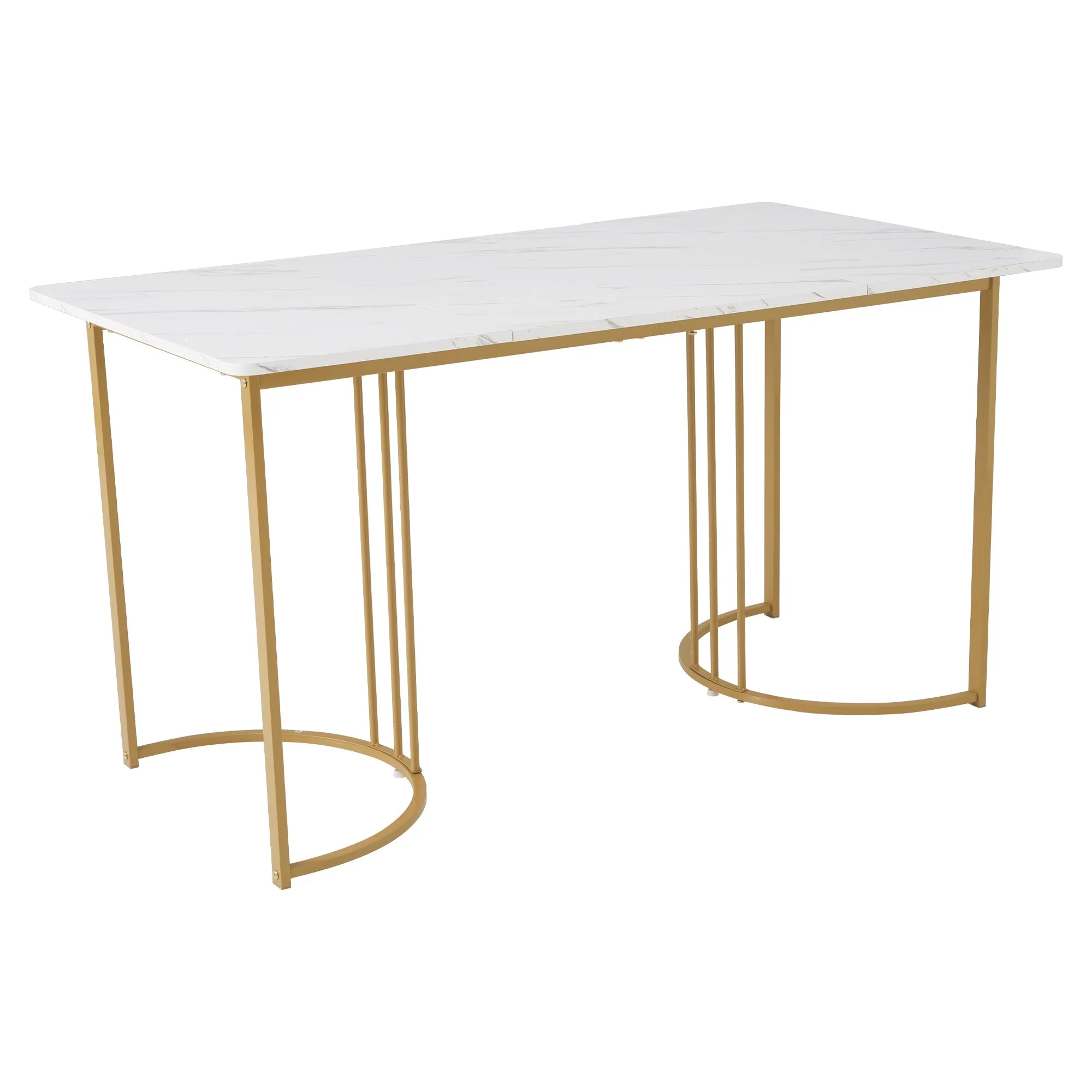 140 x 80cm Dining Table, Modern Rectangular Marble Pattern with Adjustable Metal Legs, White/Gold - Image 7