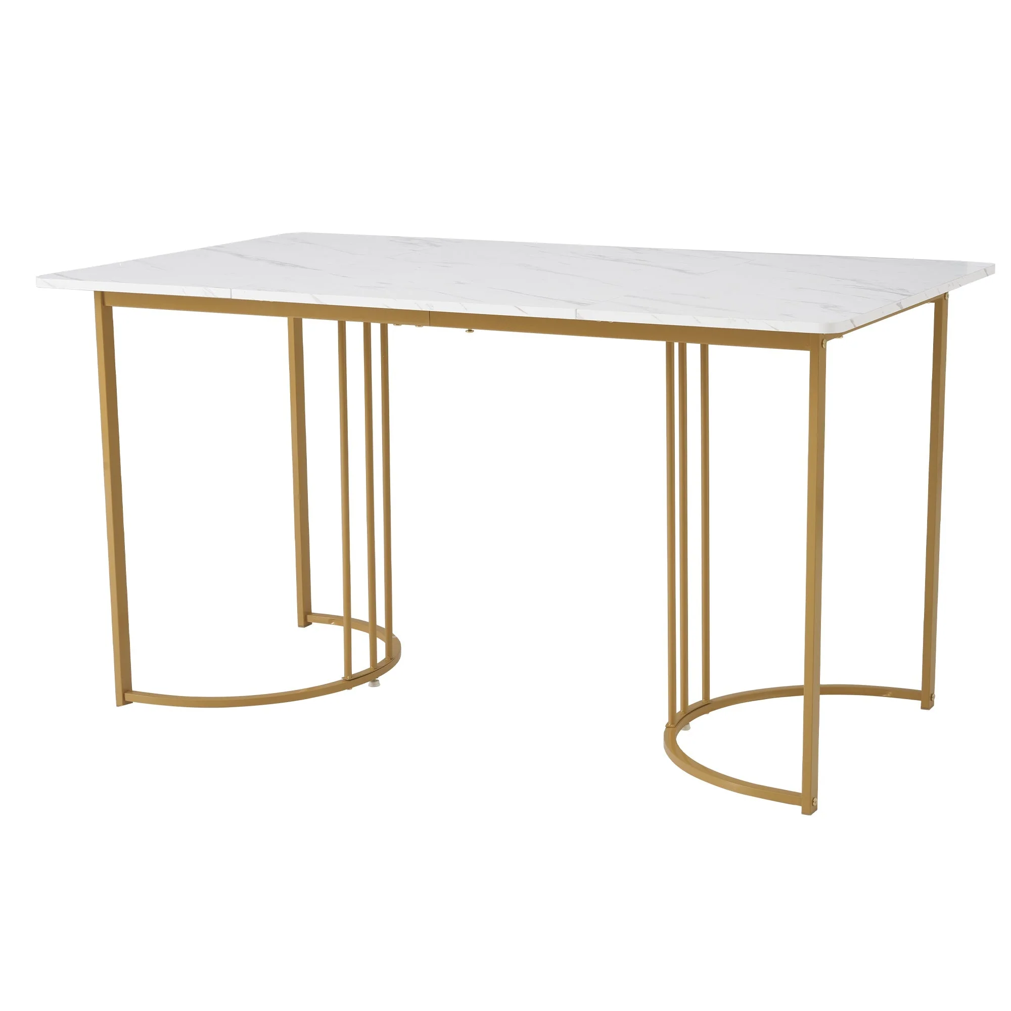 140 x 80cm Dining Table, Modern Rectangular Marble Pattern with Adjustable Metal Legs, White/Gold - Image 8