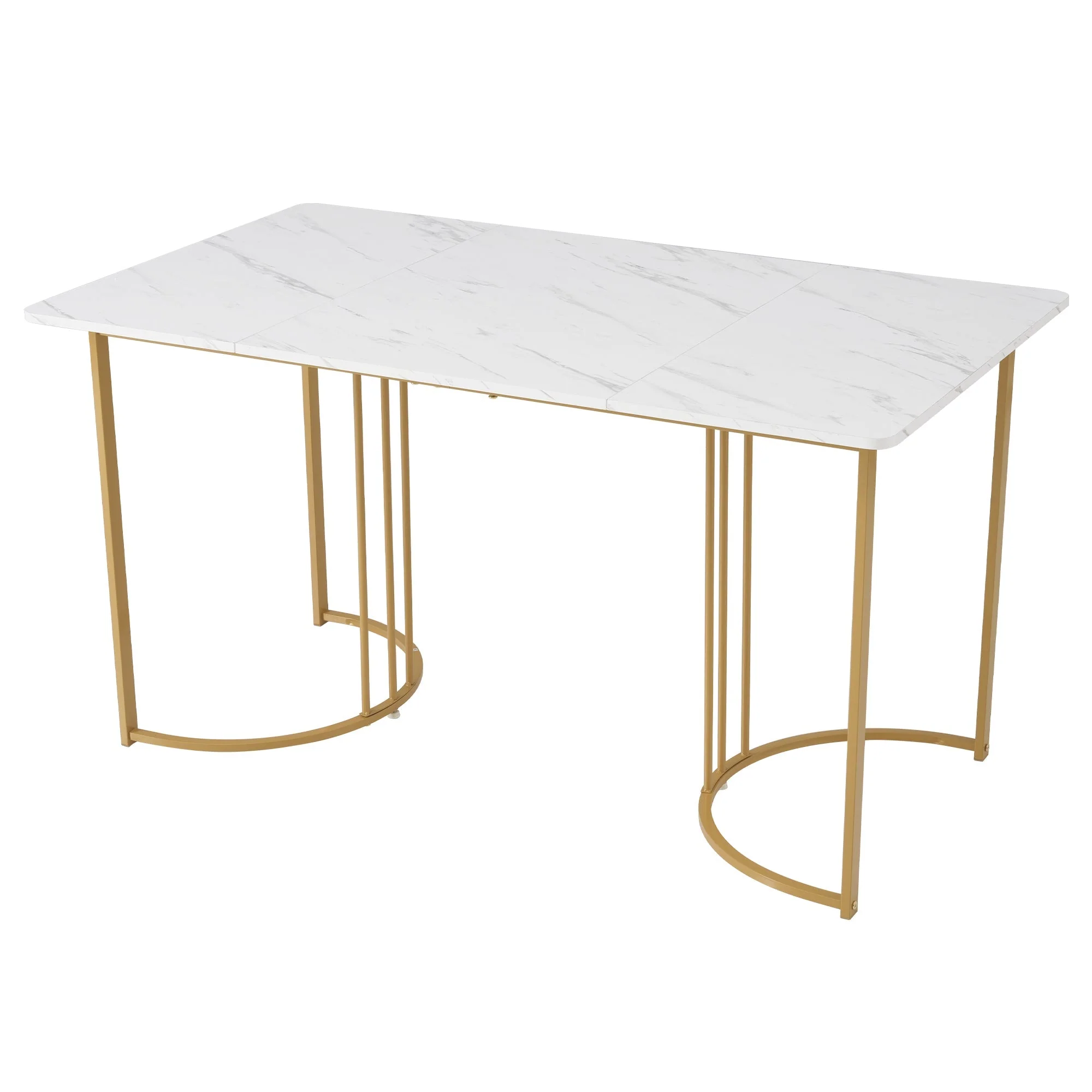 140 x 80cm Dining Table, Modern Rectangular Marble Pattern with Adjustable Metal Legs, White/Gold - Image 9
