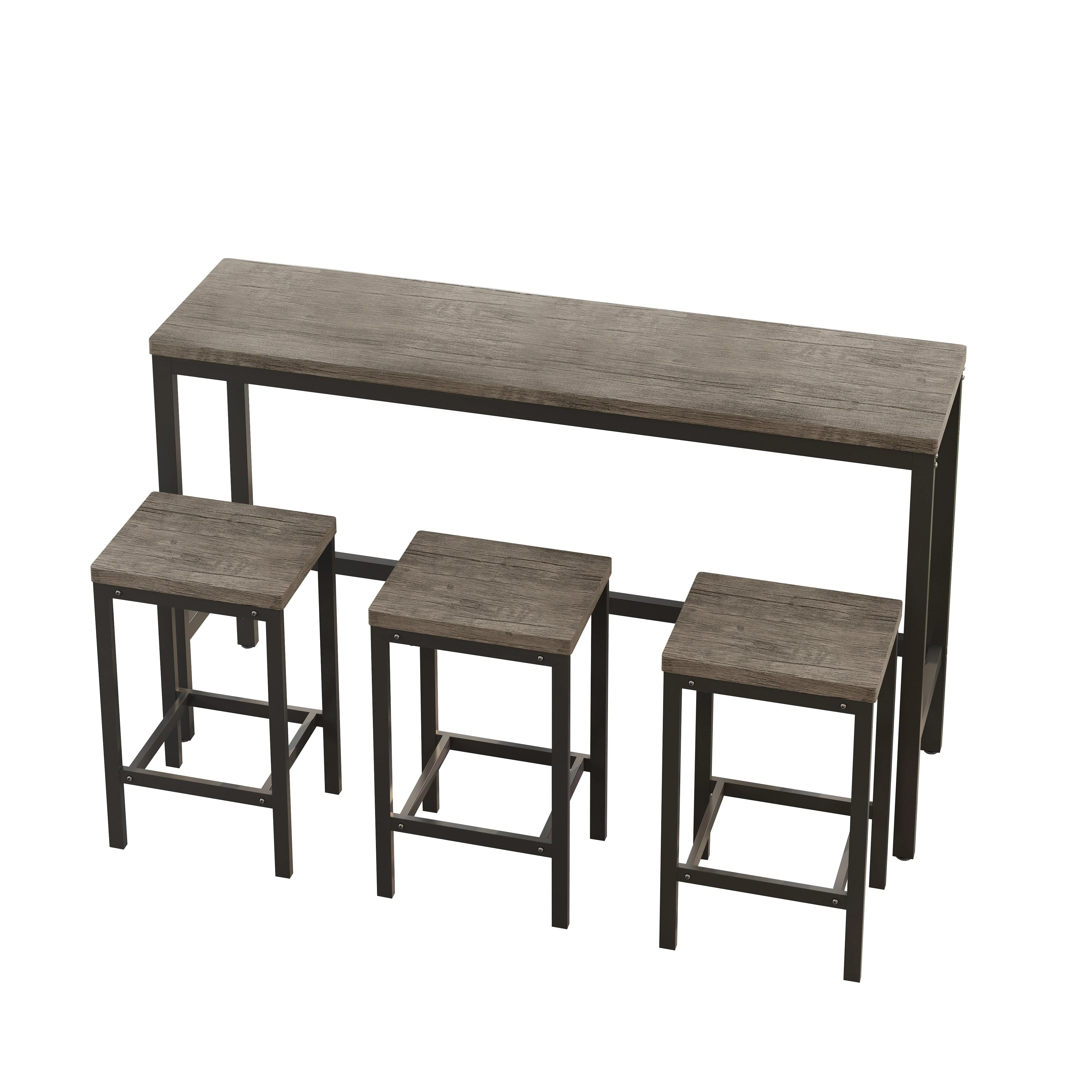 148CM Dining Table Set with 3 Stools, Modern Design, Brown Gray - Image 6
