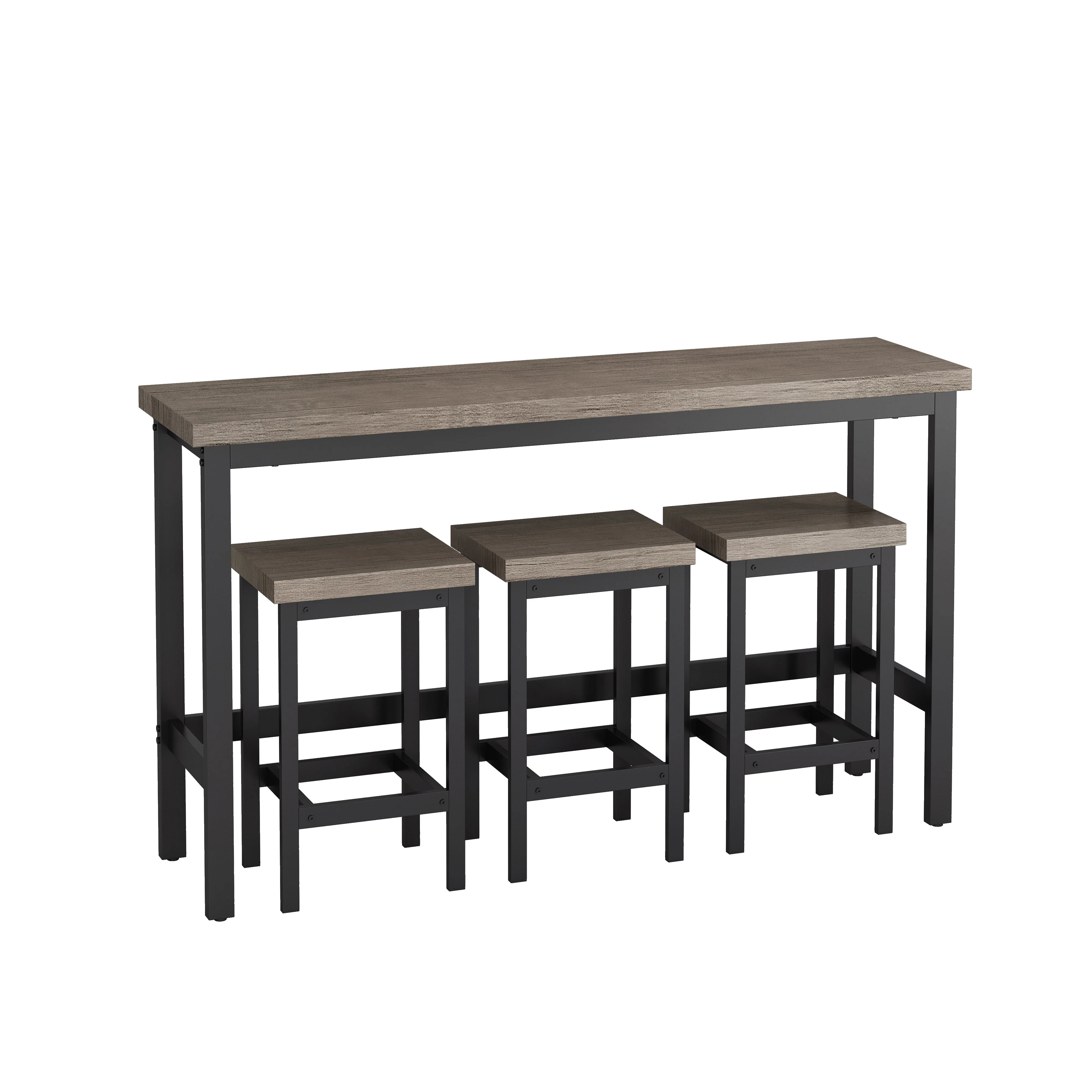 148CM Dining Table Set with 3 Stools, Modern Design, Brown Gray - Image 7