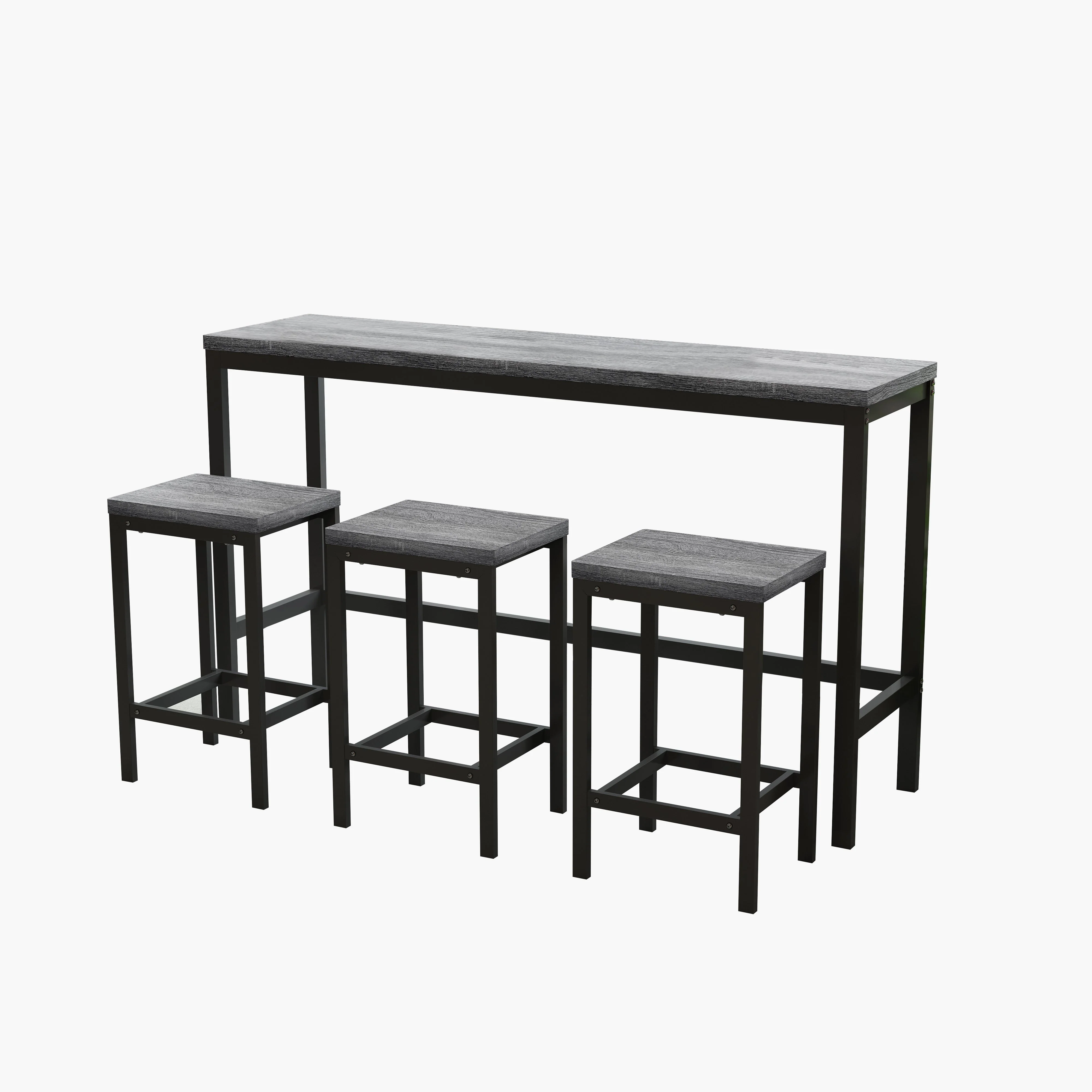 148CM Modern Design Kitchen Dining Table, Pub Table, Long with 3 Stools, Grey - Image 6
