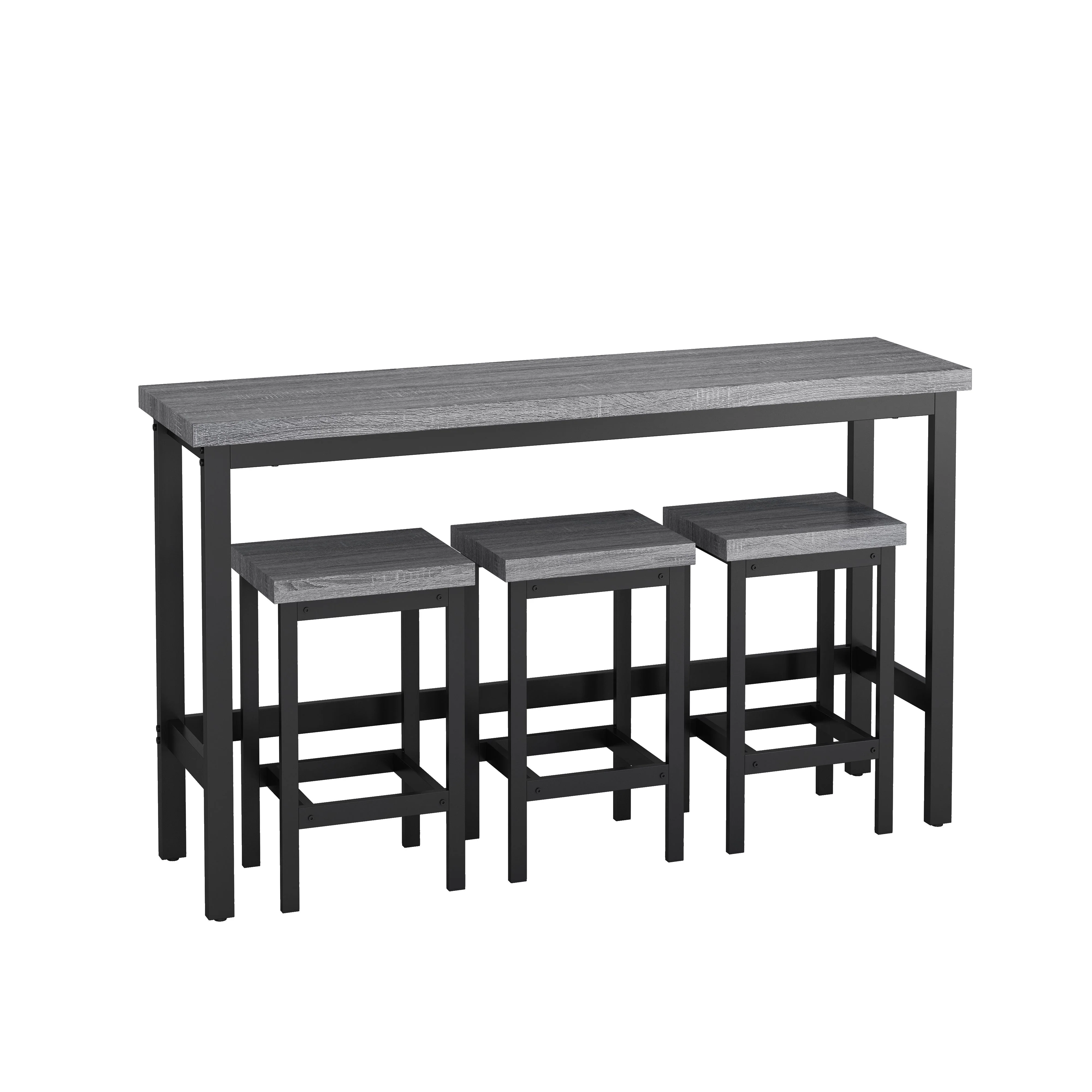 148CM Modern Design Kitchen Dining Table, Pub Table, Long with 3 Stools, Grey - Image 7