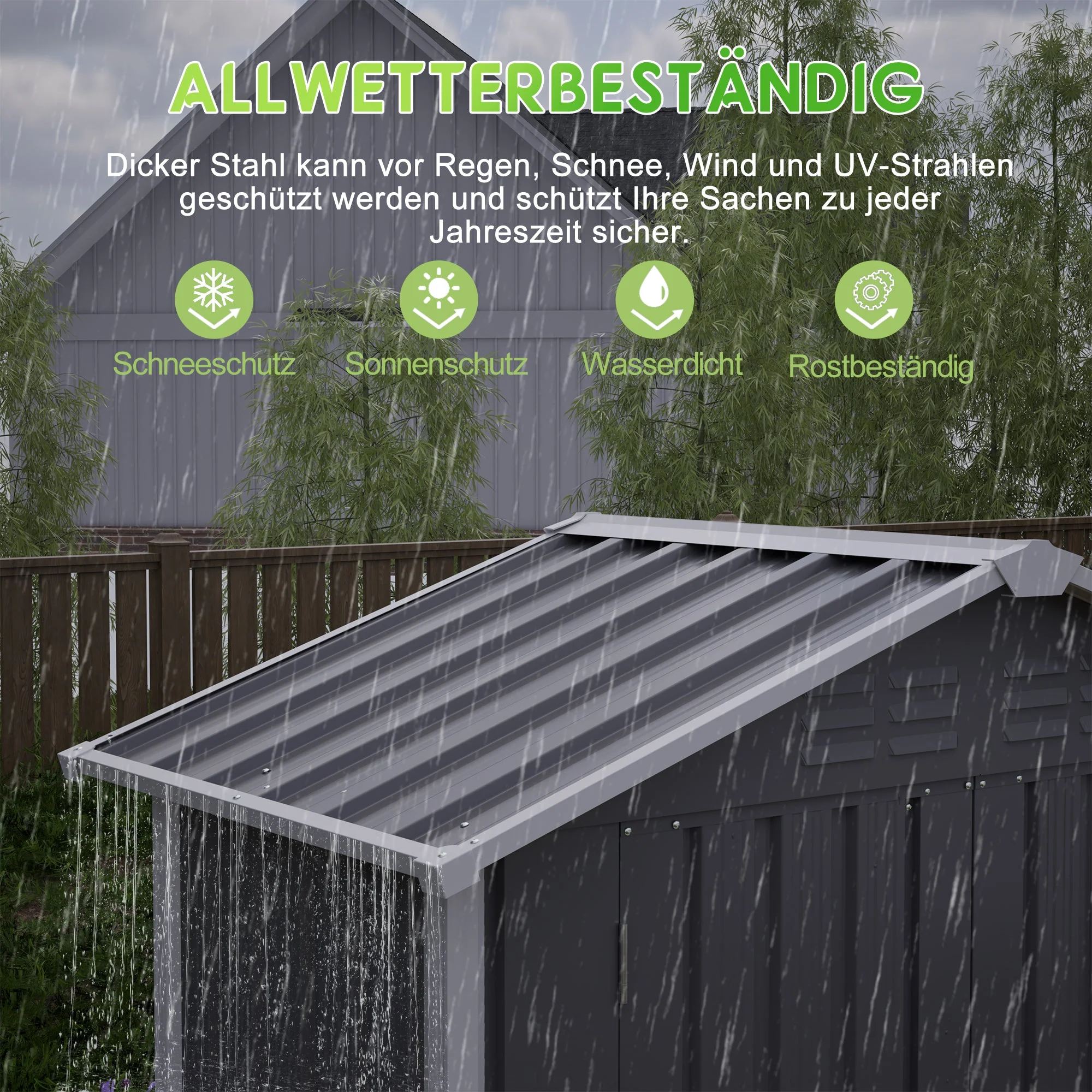 154x83x180cm Metal Garden Shed, Ventilated & Lockable, Grey - Image 5