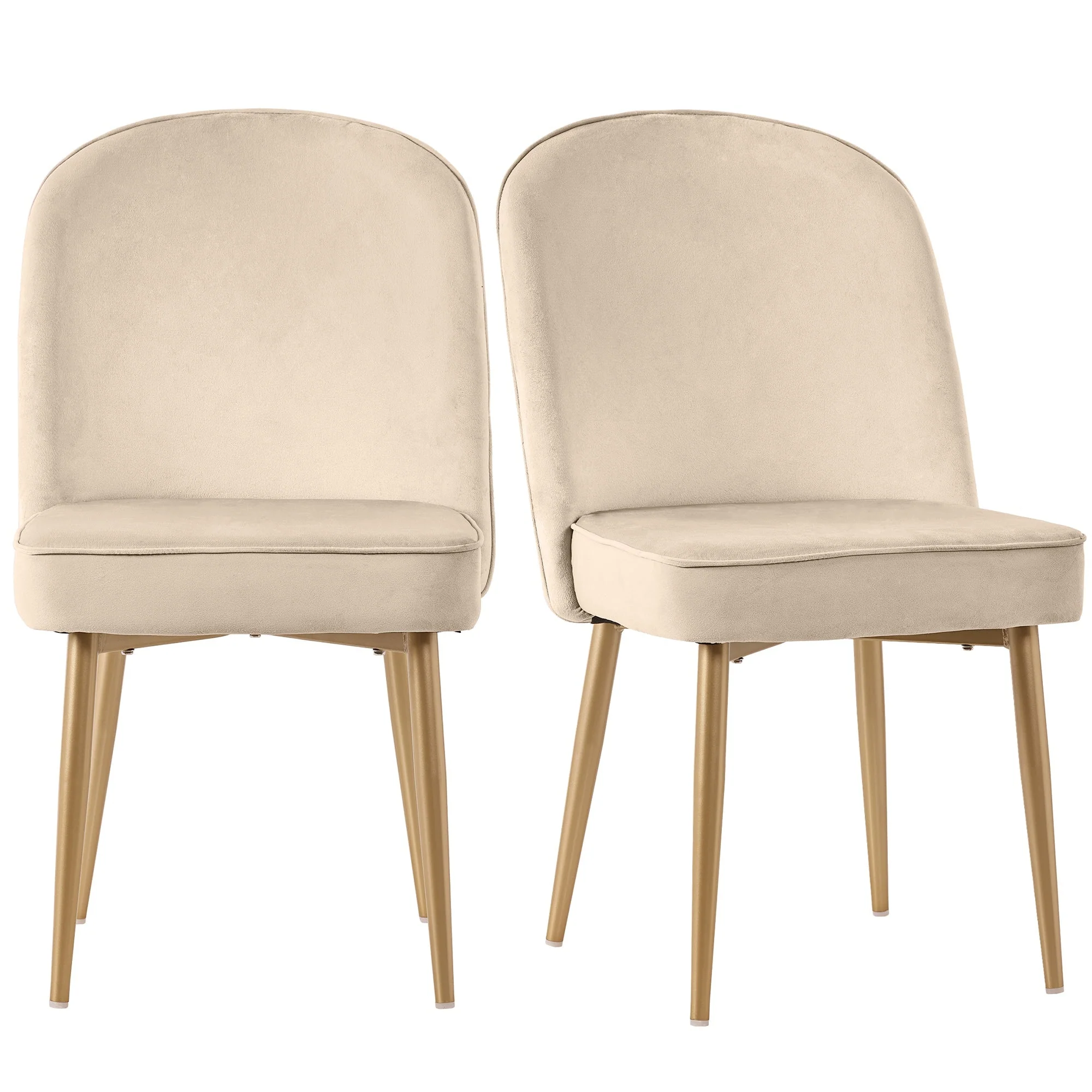 2 Dining Chairs Modern Comfortable Gold Metal Legs Beige Velvet - Image 4