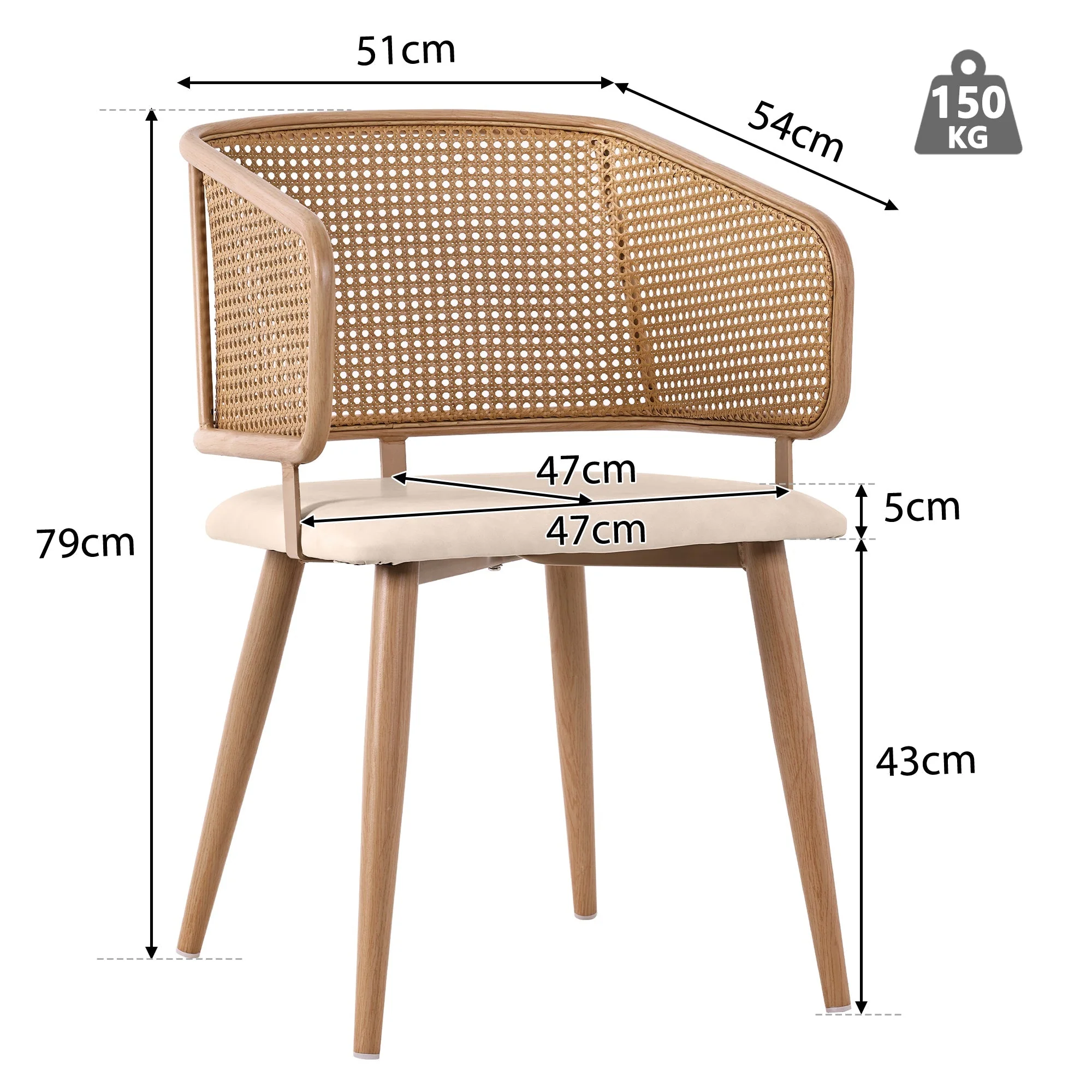 2 Dining Chairs Modern Rattan Backrest PU Leather Set - Image 5