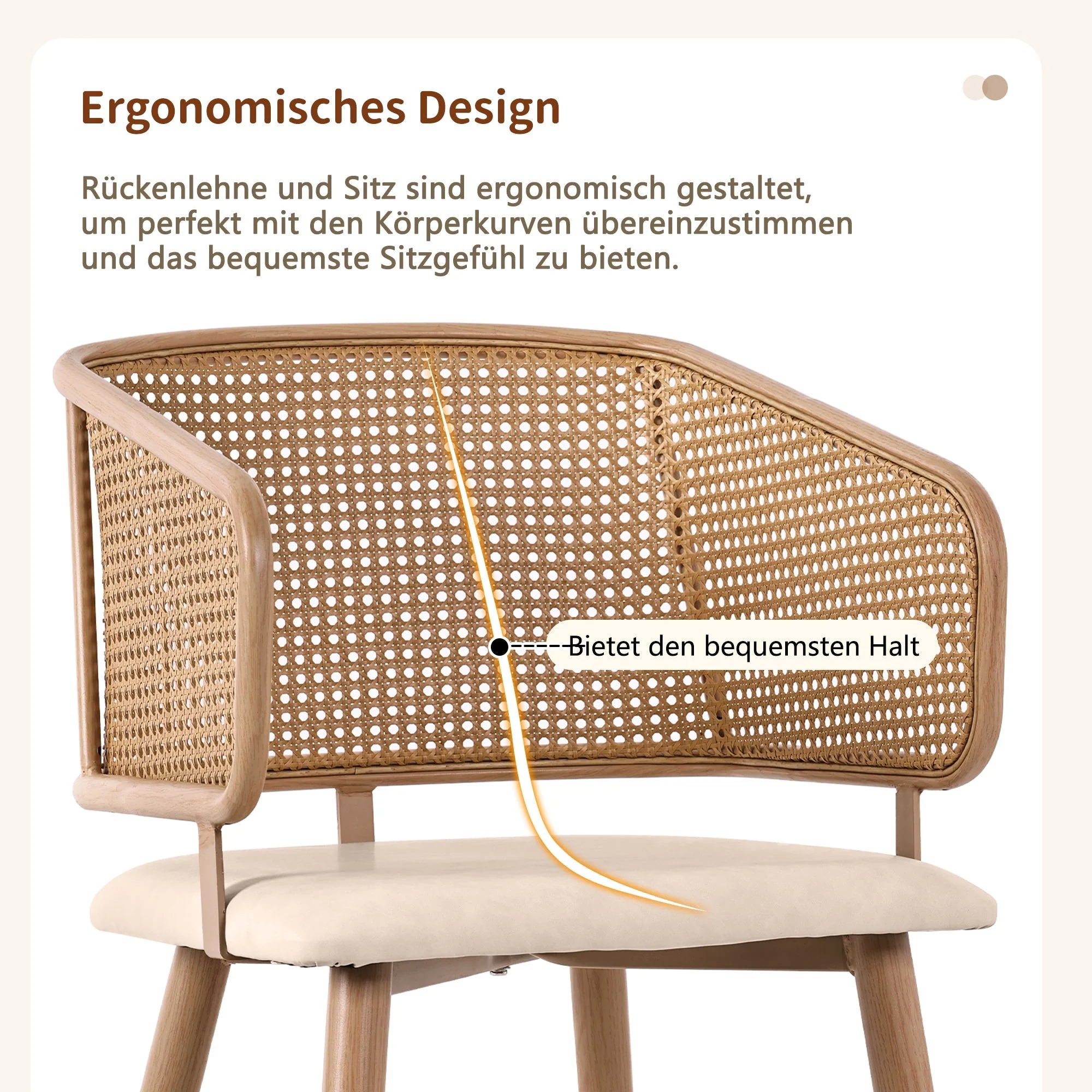 2 Dining Chairs Modern Rattan Backrest PU Leather Set - Image 7