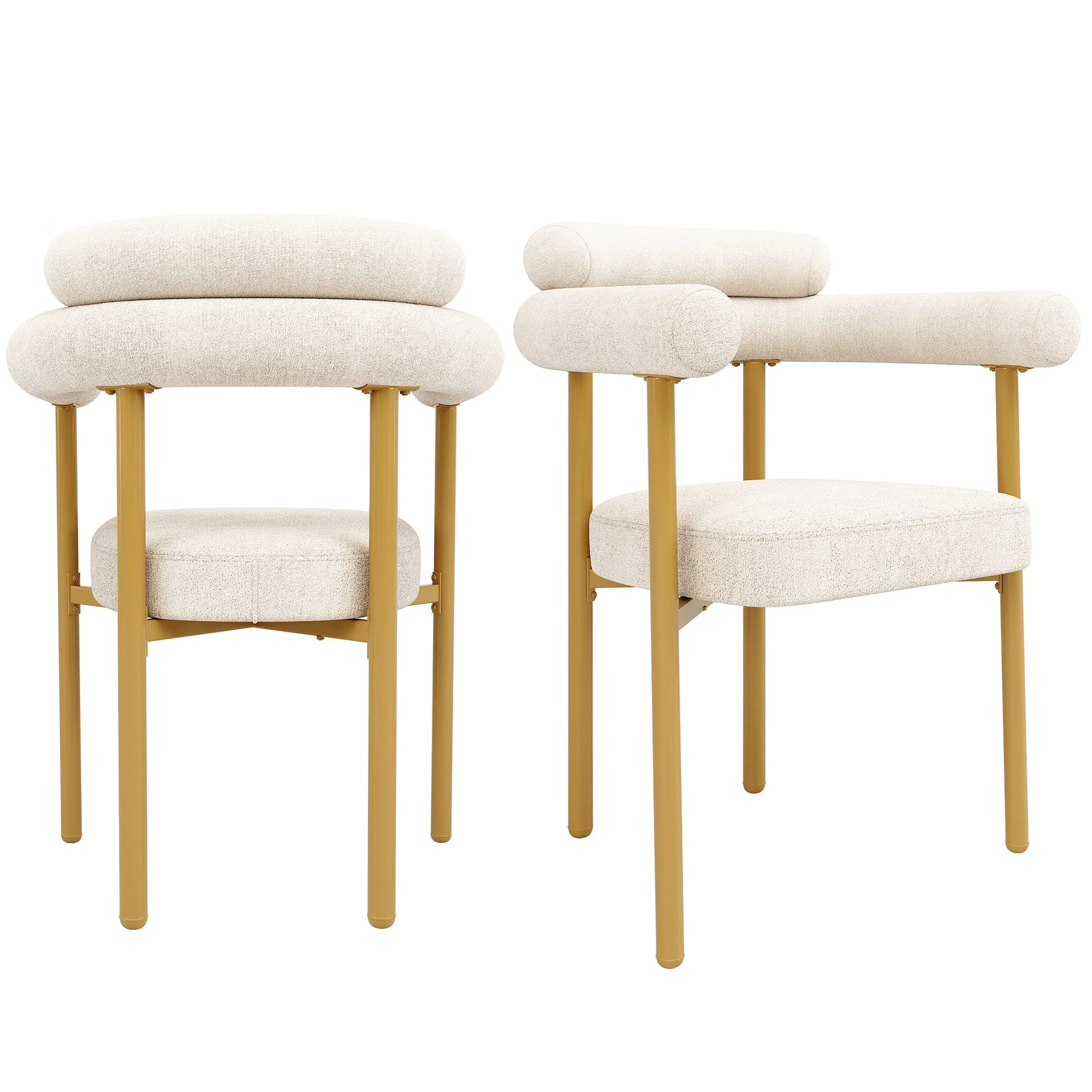 2 Dining Chairs Modern Ring Seats Gold Legs - Beige Suede - Image 3