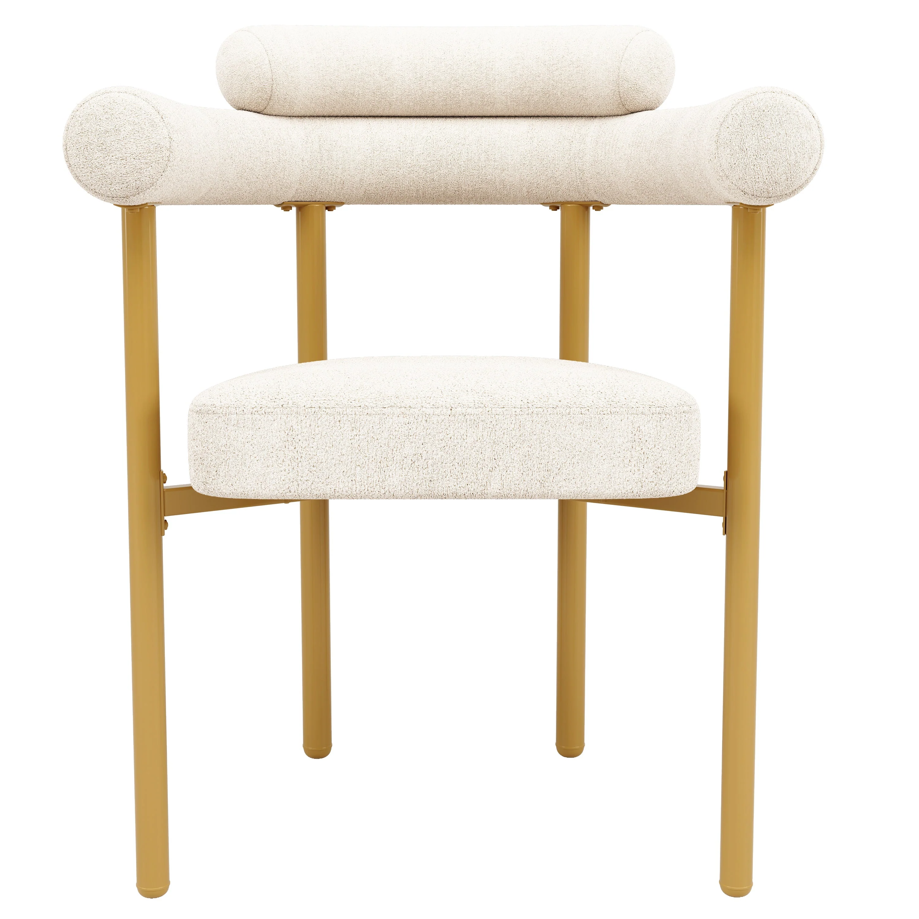 2 Dining Chairs Modern Ring Seats Gold Legs - Beige Suede - Image 4