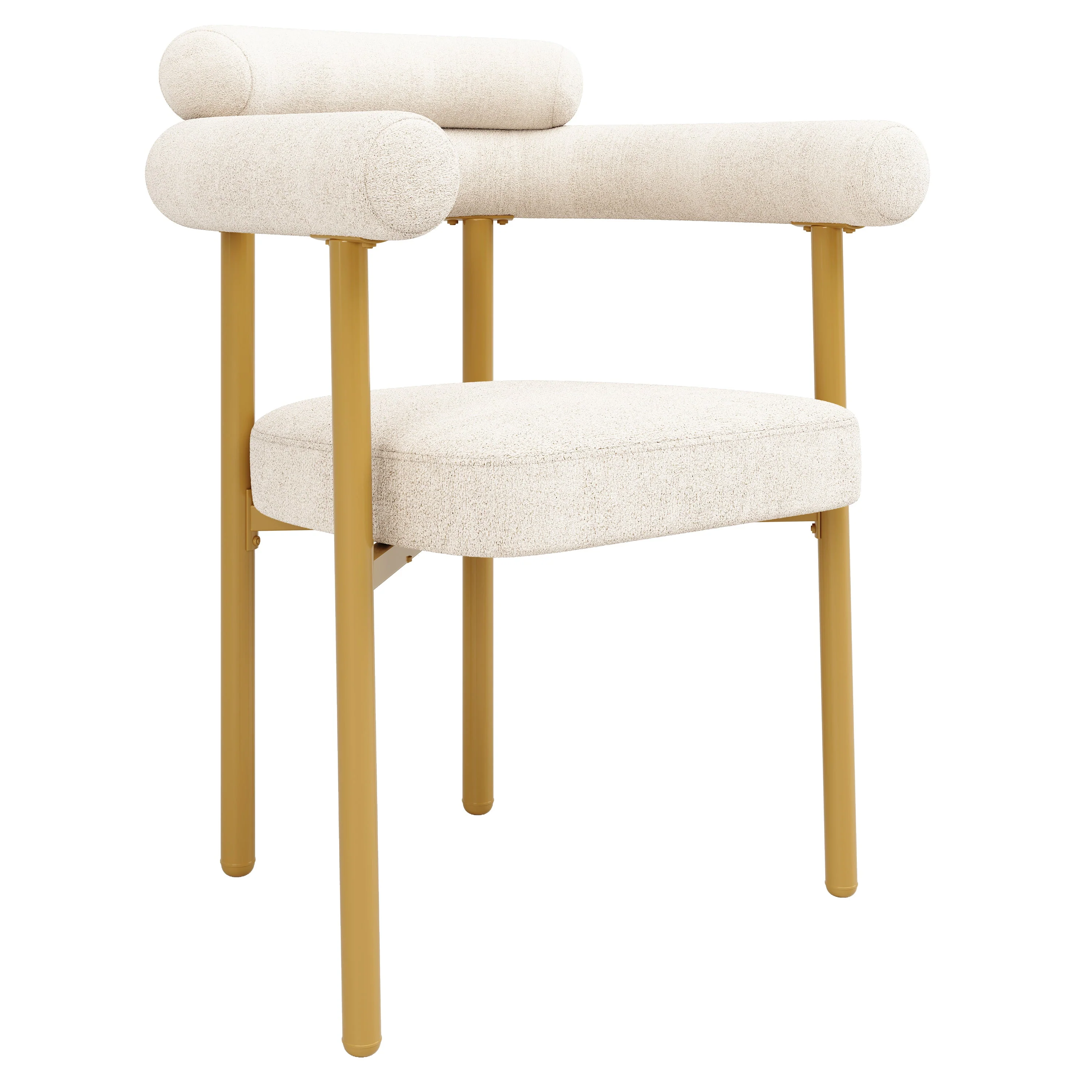 2 Dining Chairs Modern Ring Seats Gold Legs - Beige Suede - Image 8