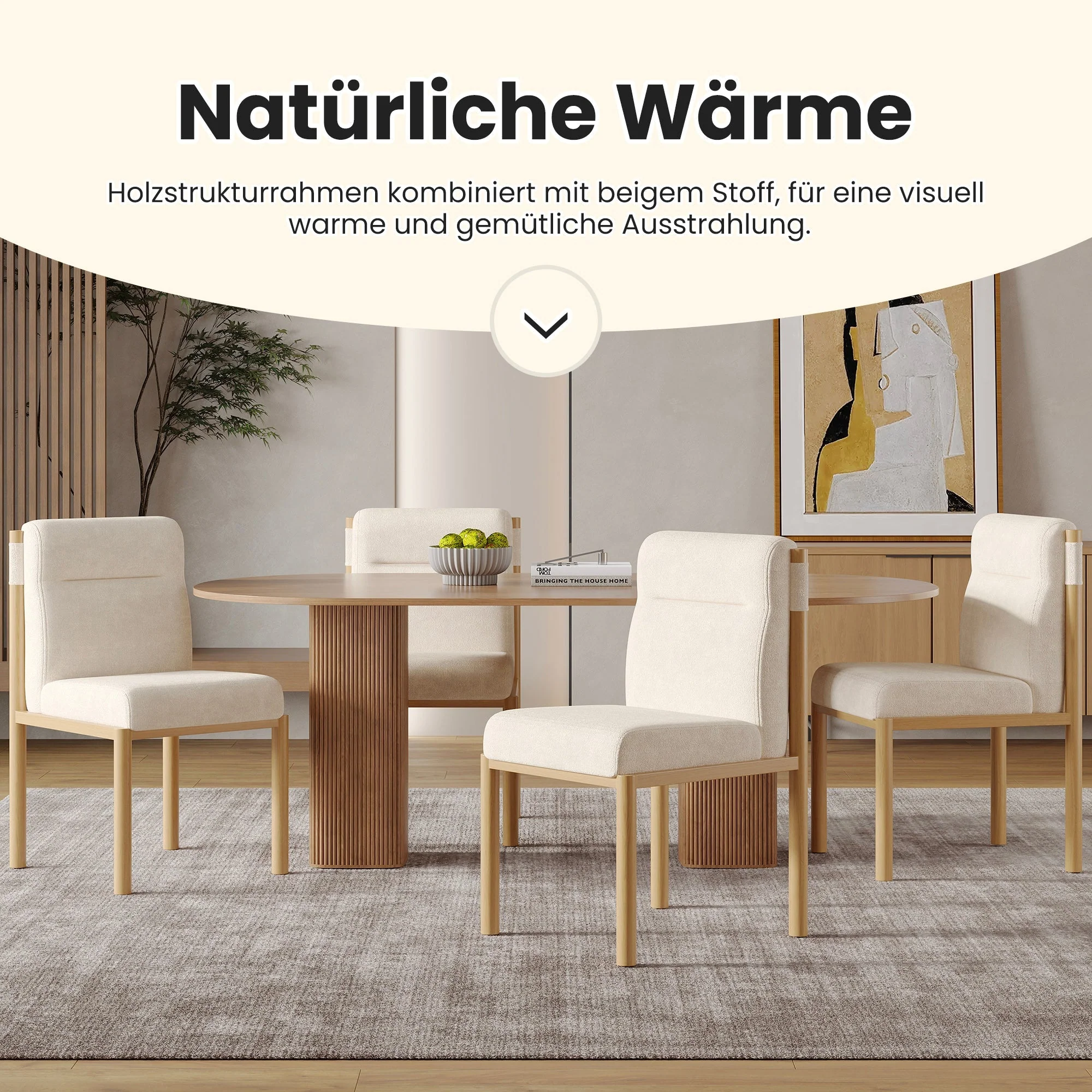 2 Dining Chairs Padded Modern Oak-Effect Frame - Beige Sherpa Fabric - Image 8
