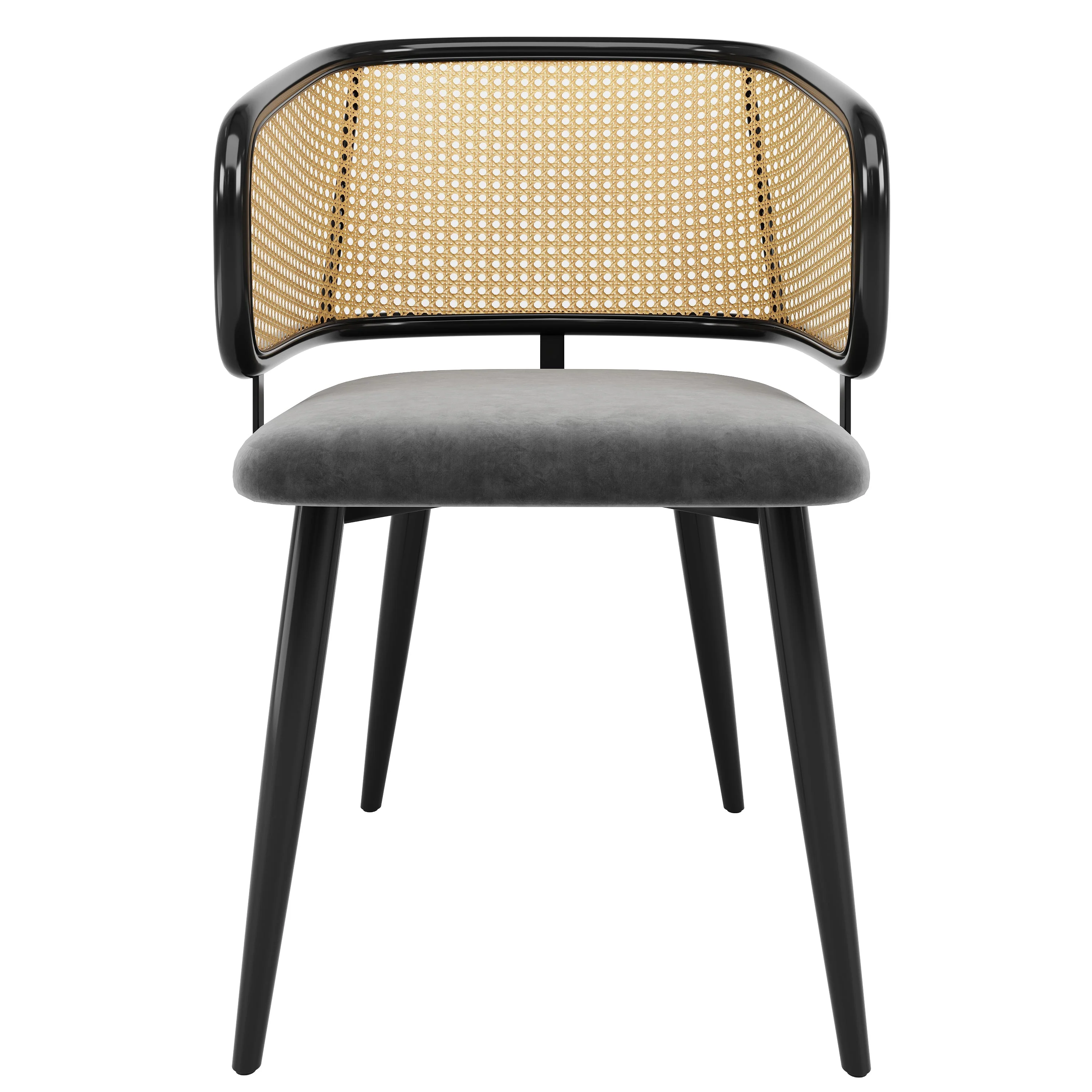 2 Dining Chairs Rattan Back Velvet Seat - Modern Style - Image 7