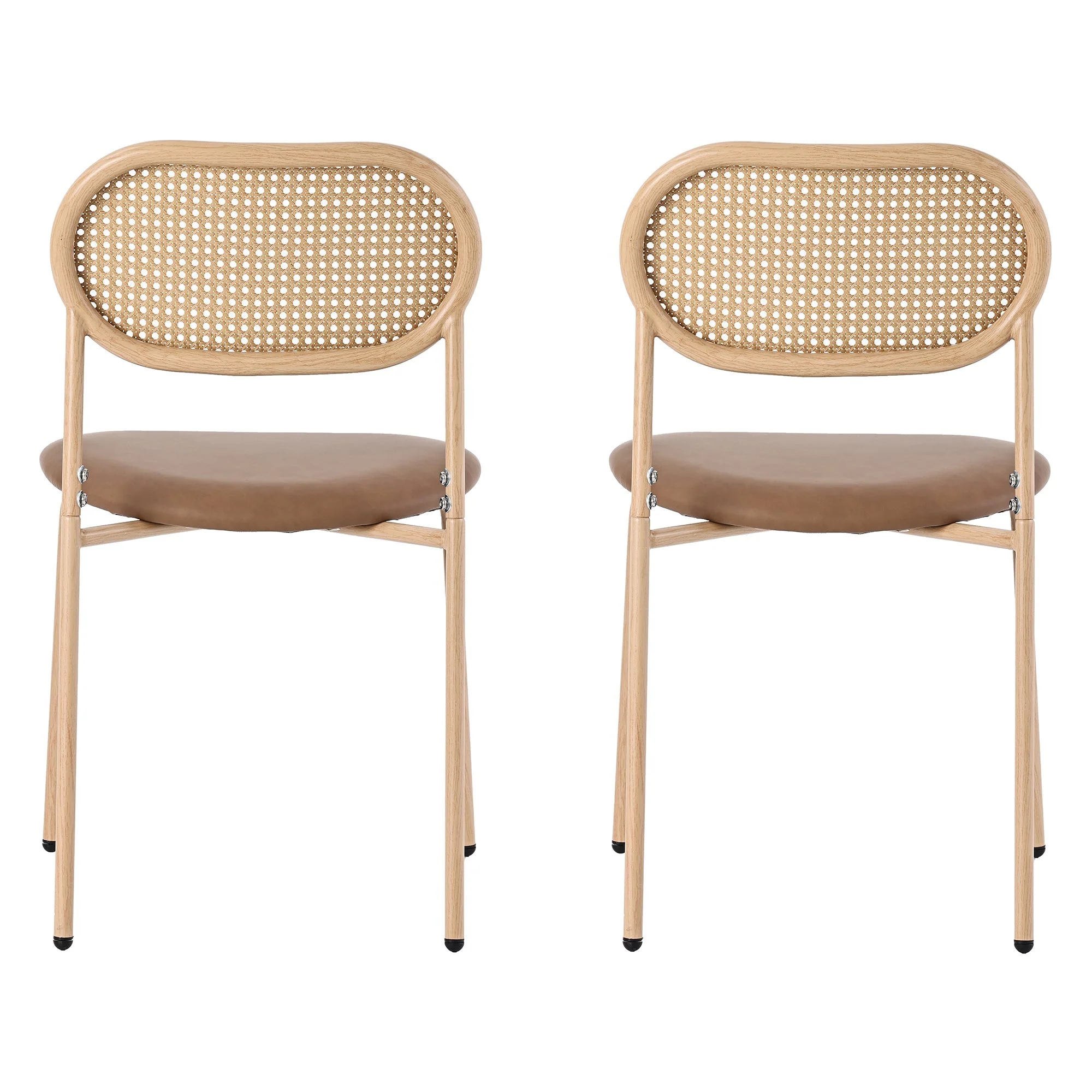 2 Dining Chairs Rattan Leisure Metal Legs - Brown - Image 8