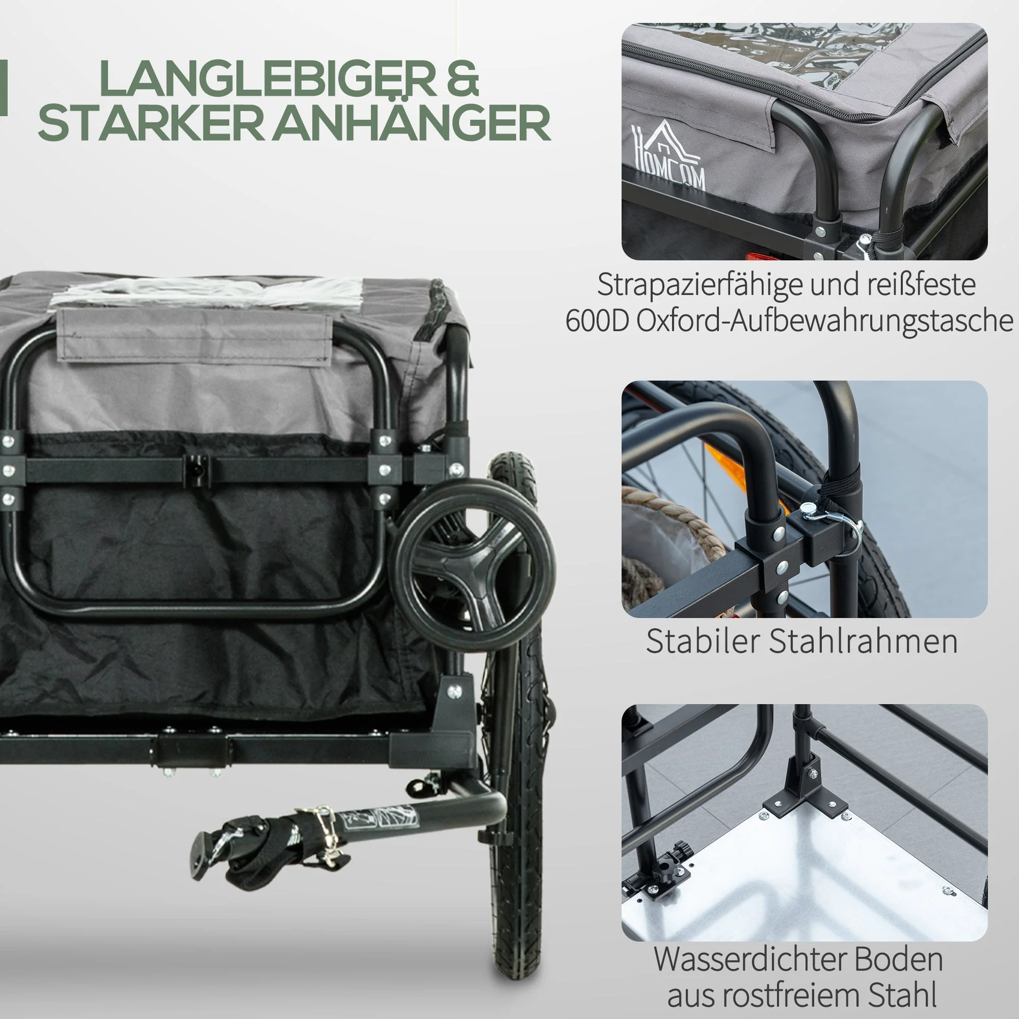 2-in-1 bicycle trailer cargo transport, 20 inch pneumatic tires, 40 kg load, 130 x 64 x 103 cm - Image 7