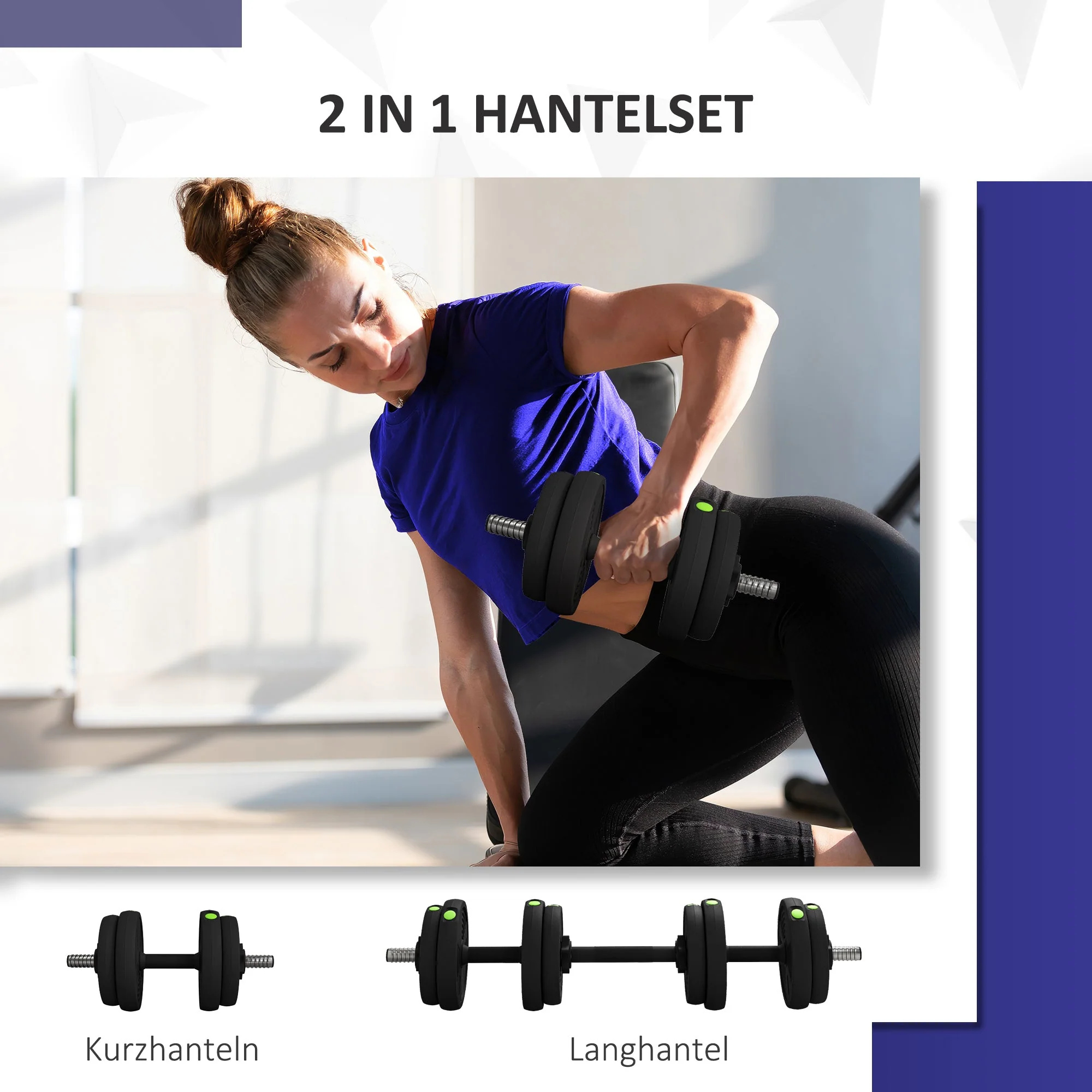 2-in-1 Dumbbell Set, 15 kg Adjustable with 8 Weight Plates, Plastic - Image 4