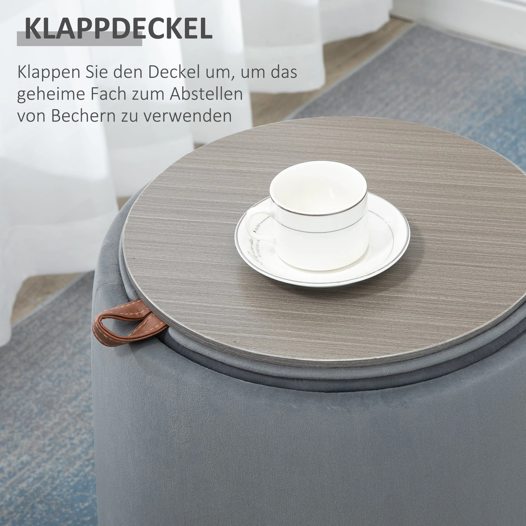 2-in-1 Ottoman with Storage, Removable Lid, Ø44cm x 47.5cm, Gray Velvet - Image 4