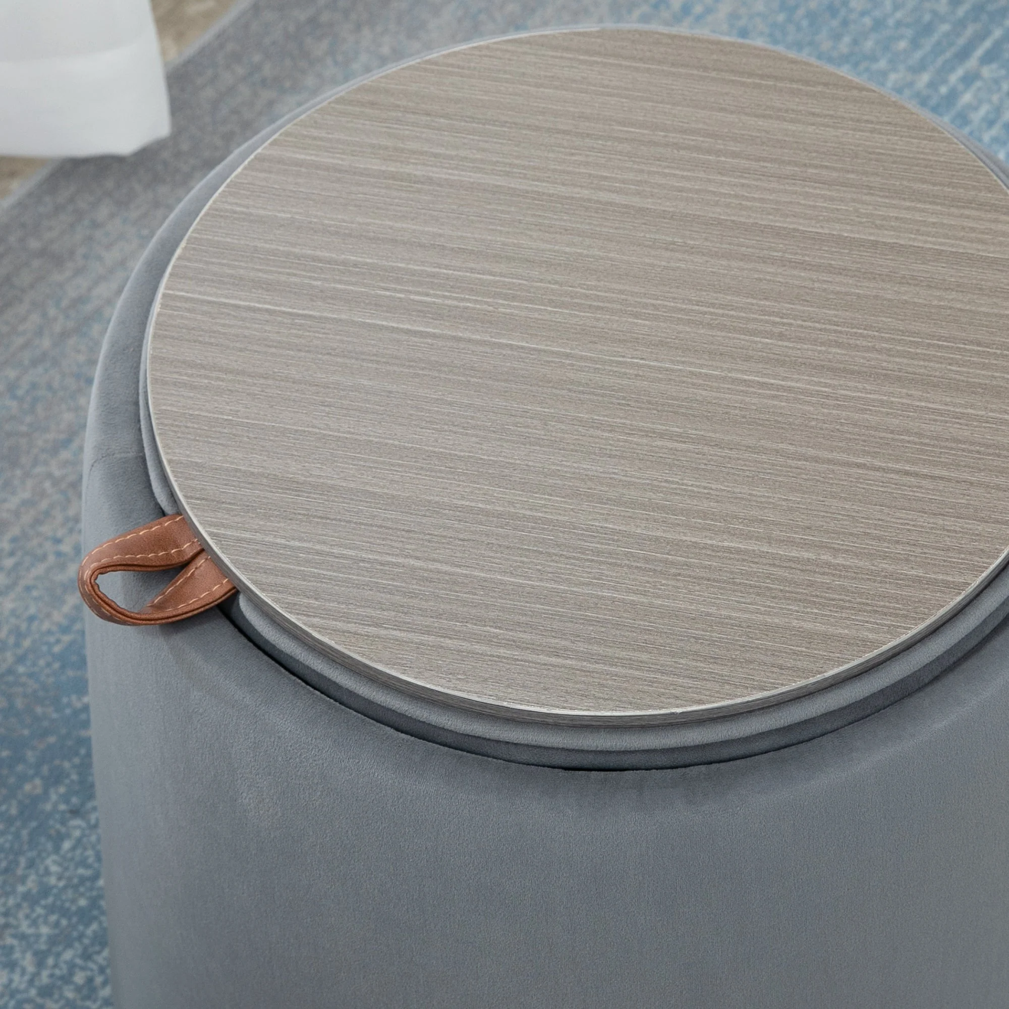2-in-1 Ottoman with Storage, Removable Lid, Ø44cm x 47.5cm, Gray Velvet - Image 8