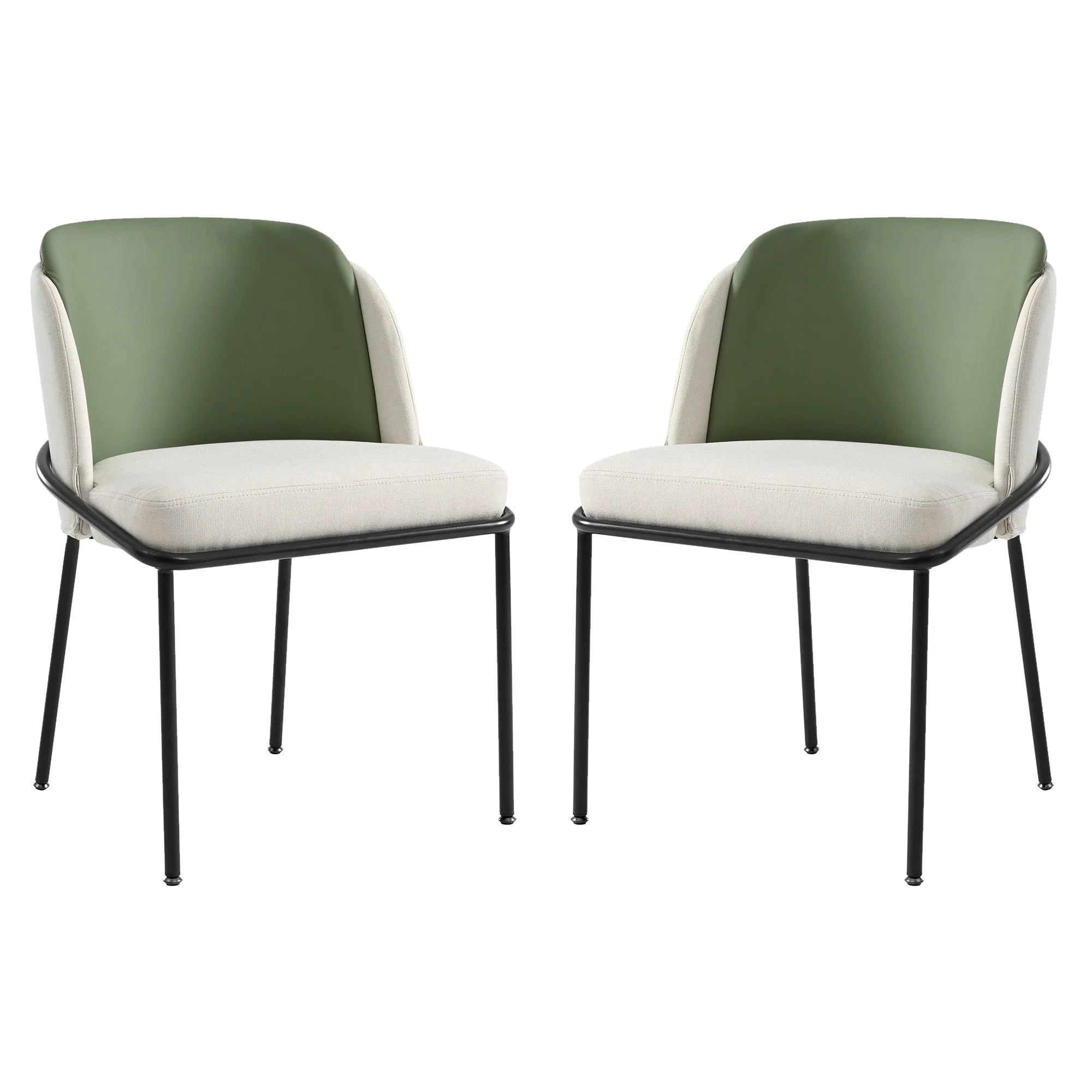 2 Modern Chairs Angled Legs Adjustable Feet - Beige/Green - Image 7