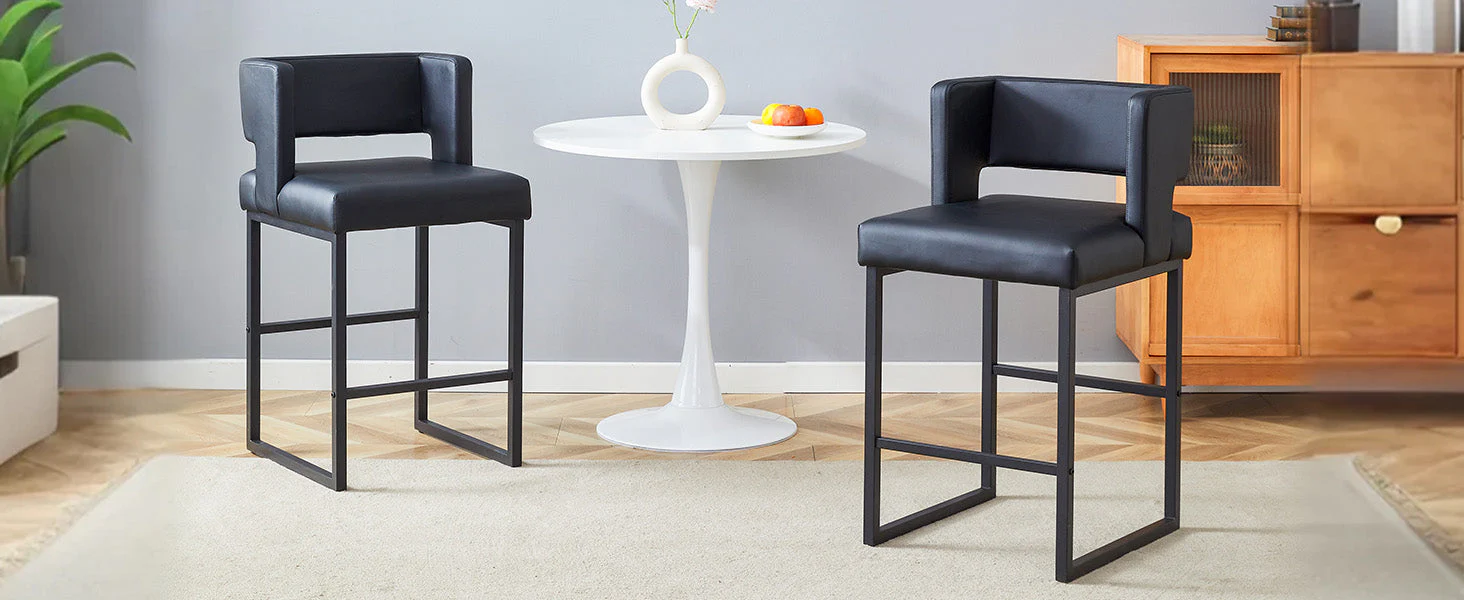 2-Pack Bar Stools Nordic Style Square Design Metal Legs - Black - Image 9
