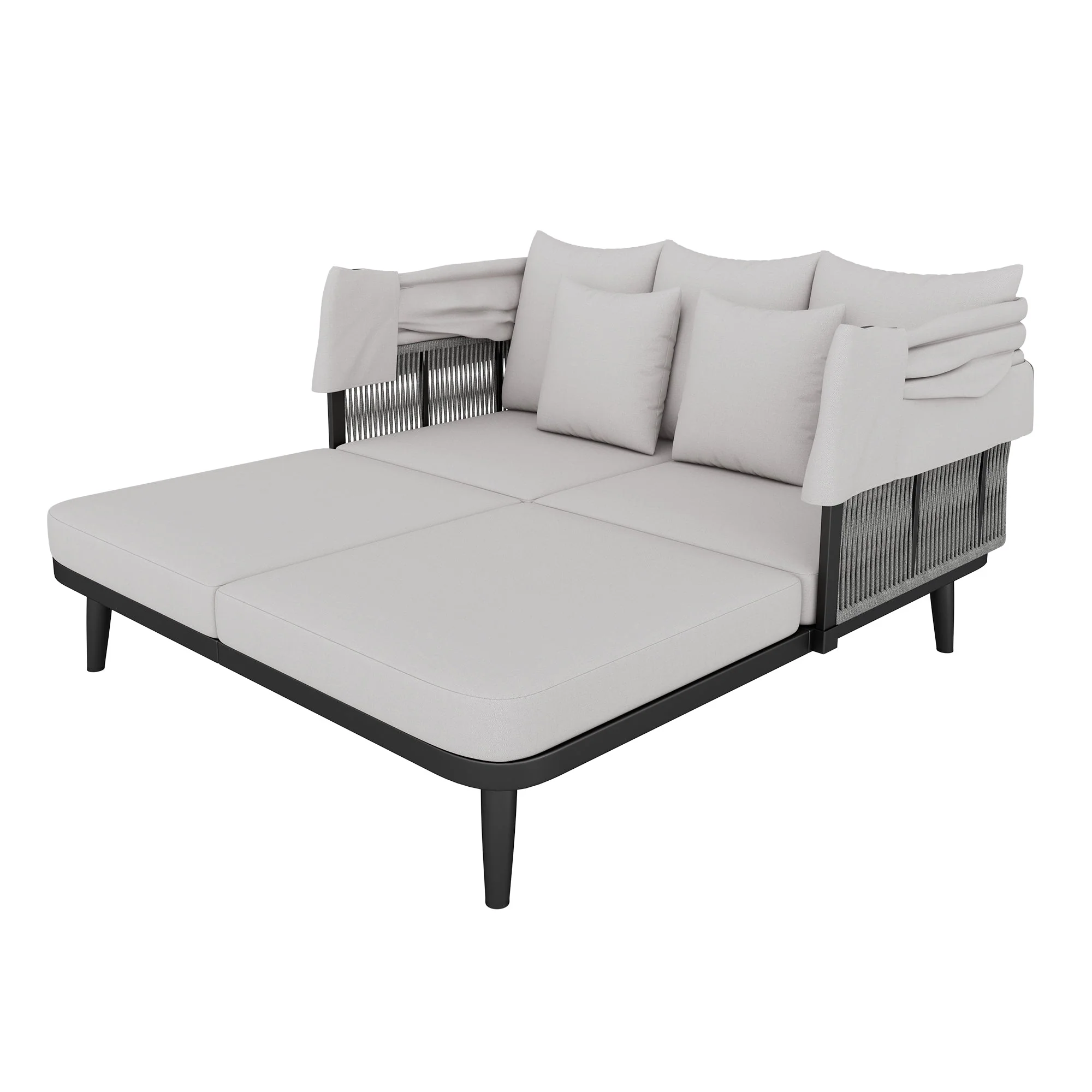 2-Person Garden Sun Lounger with Retractable Awning and Handwoven Rope, Grey - Image 7