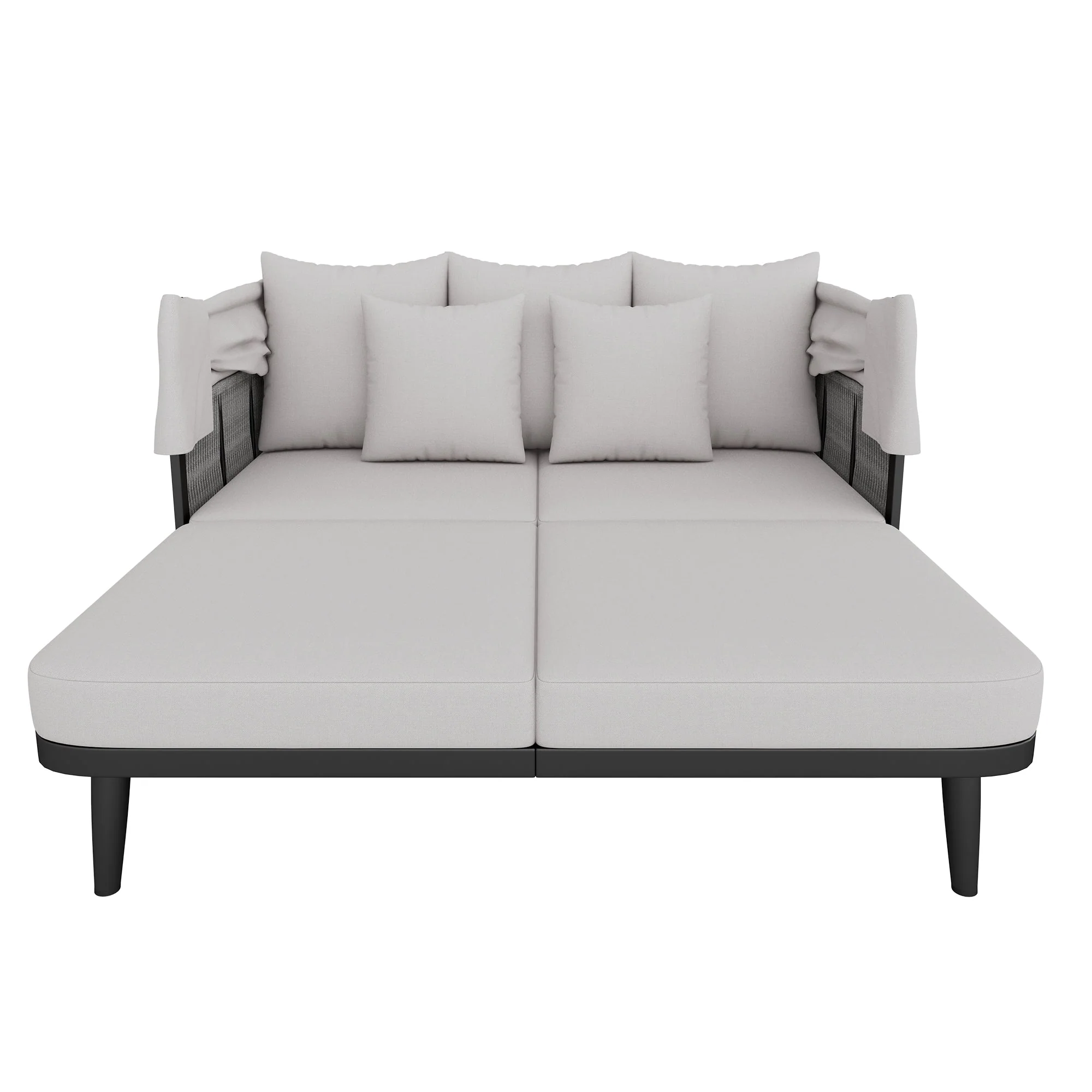 2-Person Garden Sun Lounger with Retractable Awning and Handwoven Rope, Grey - Image 8