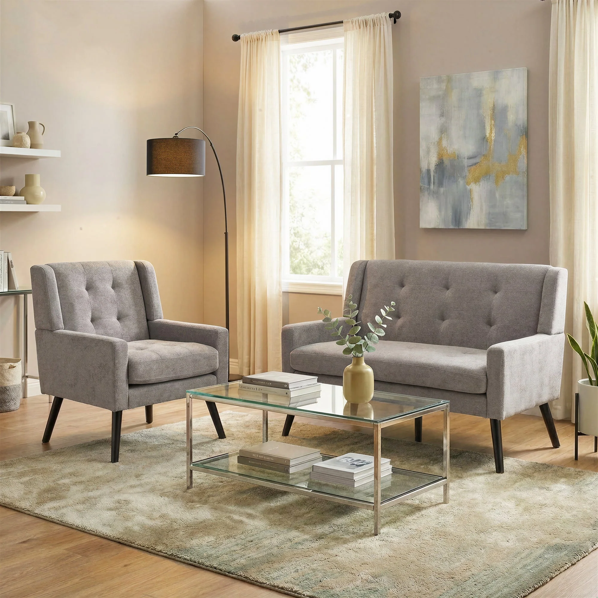 2-Piece Accent Armchair Set with High-Density Foam and Solid Wood Legs, Durable Fabric - Image 21