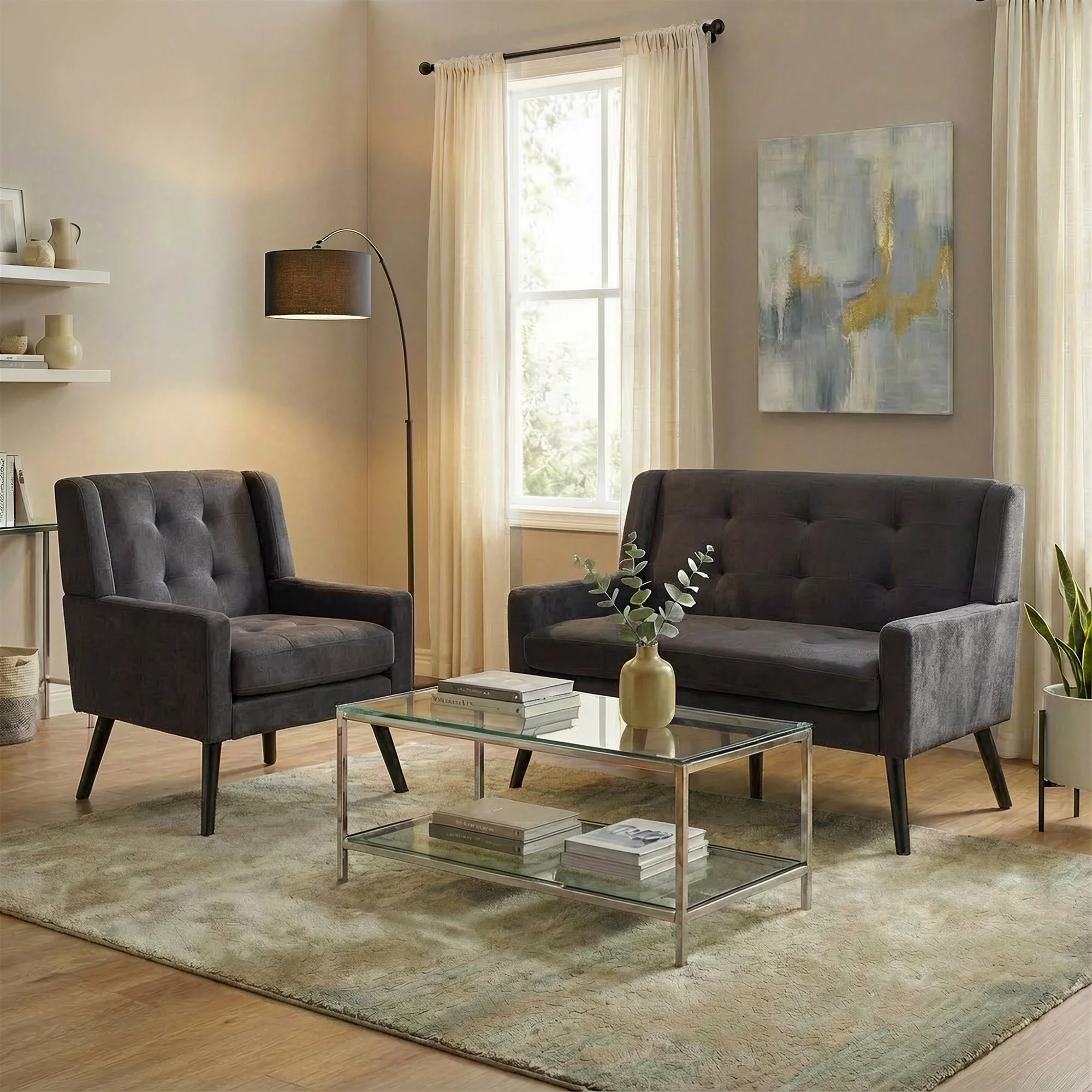 2-Piece Accent Armchair Set with High-Density Foam and Solid Wood Legs, Durable Fabric - Image 31