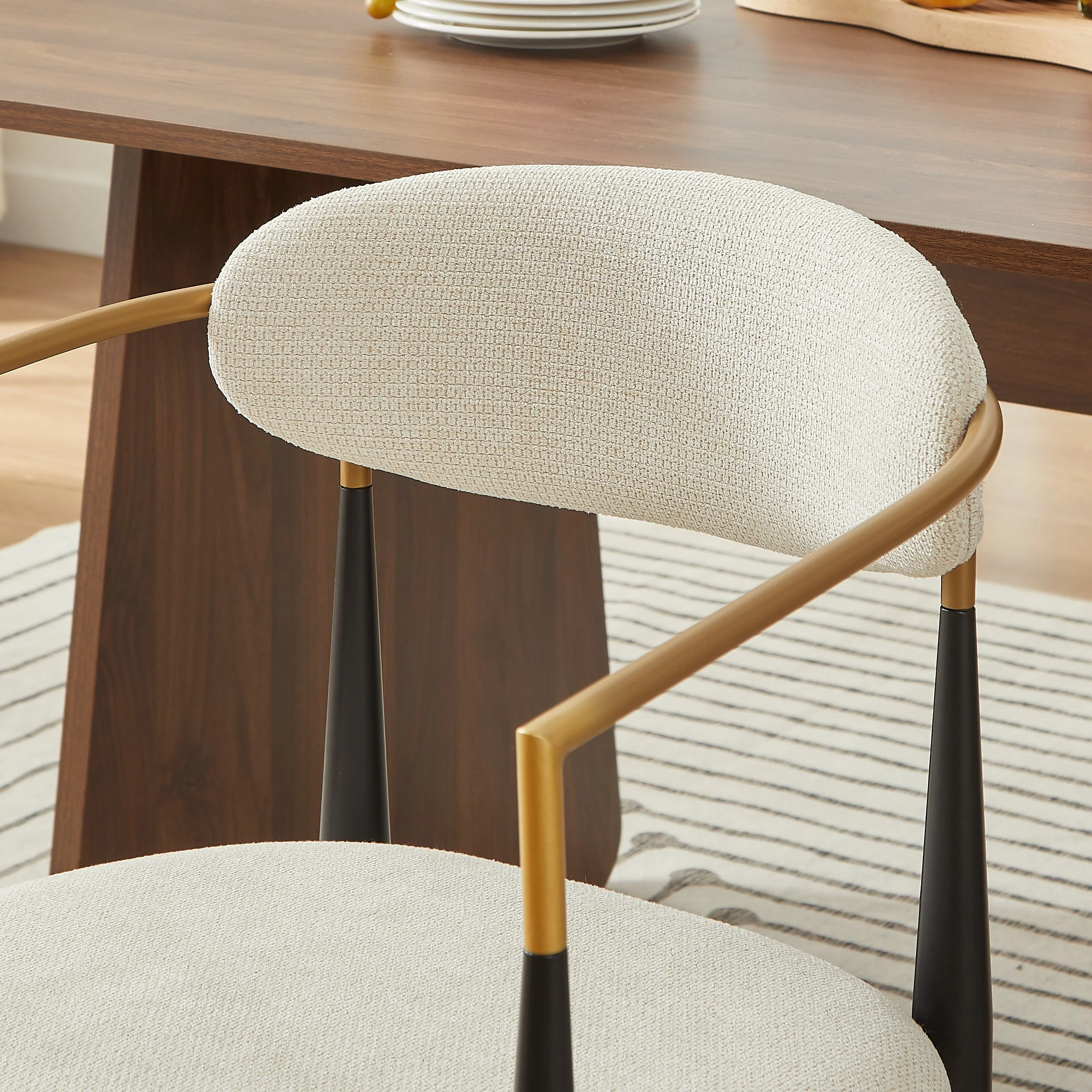 2-Piece Chair Set Metal Frame Black Gold Accent Beige Cushion - Image 10