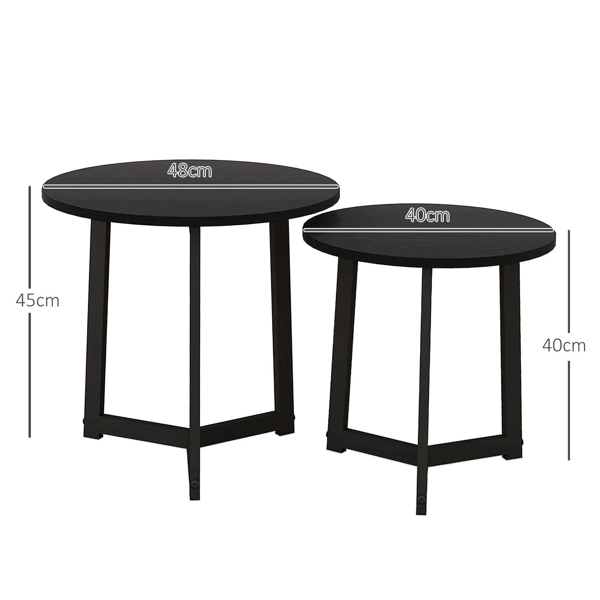 2-Piece Coffee Table Set Round Side Steel Frame, Black - Image 3