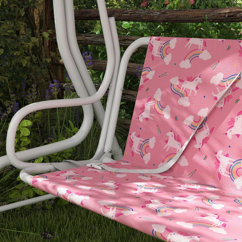 2-Seater Children's Hollywood Swing with Adjustable Canopy and Safety Belt, Pink - Image 8