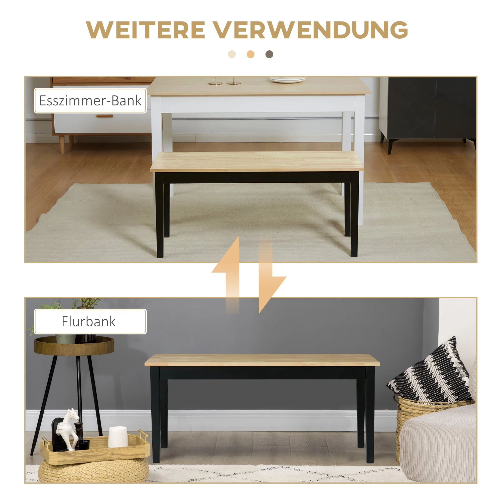 2-seater Dining Bench, Pinewood, 102 x 36 x 45 cm, Natural - Image 6