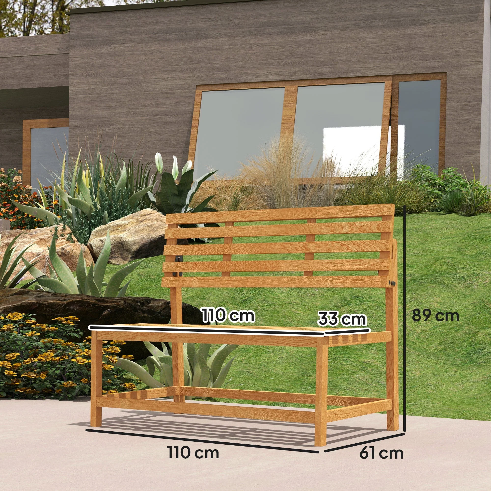 2-seater Garden Bench, Weatherproof Convertible, Teak Wood - Image 4