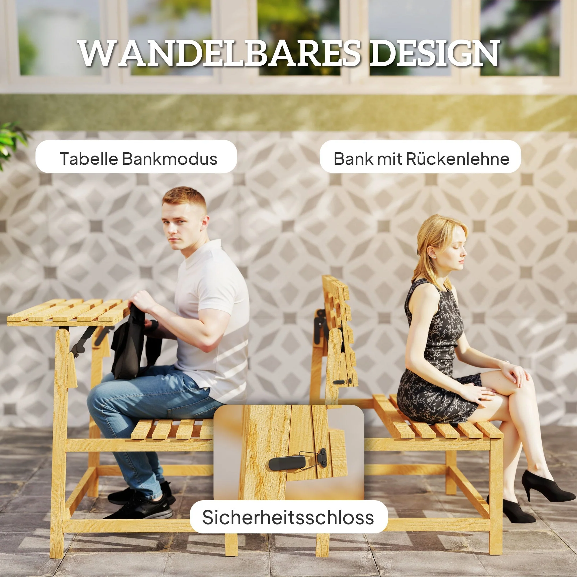 2-seater Garden Bench, Weatherproof Convertible, Teak Wood - Image 5