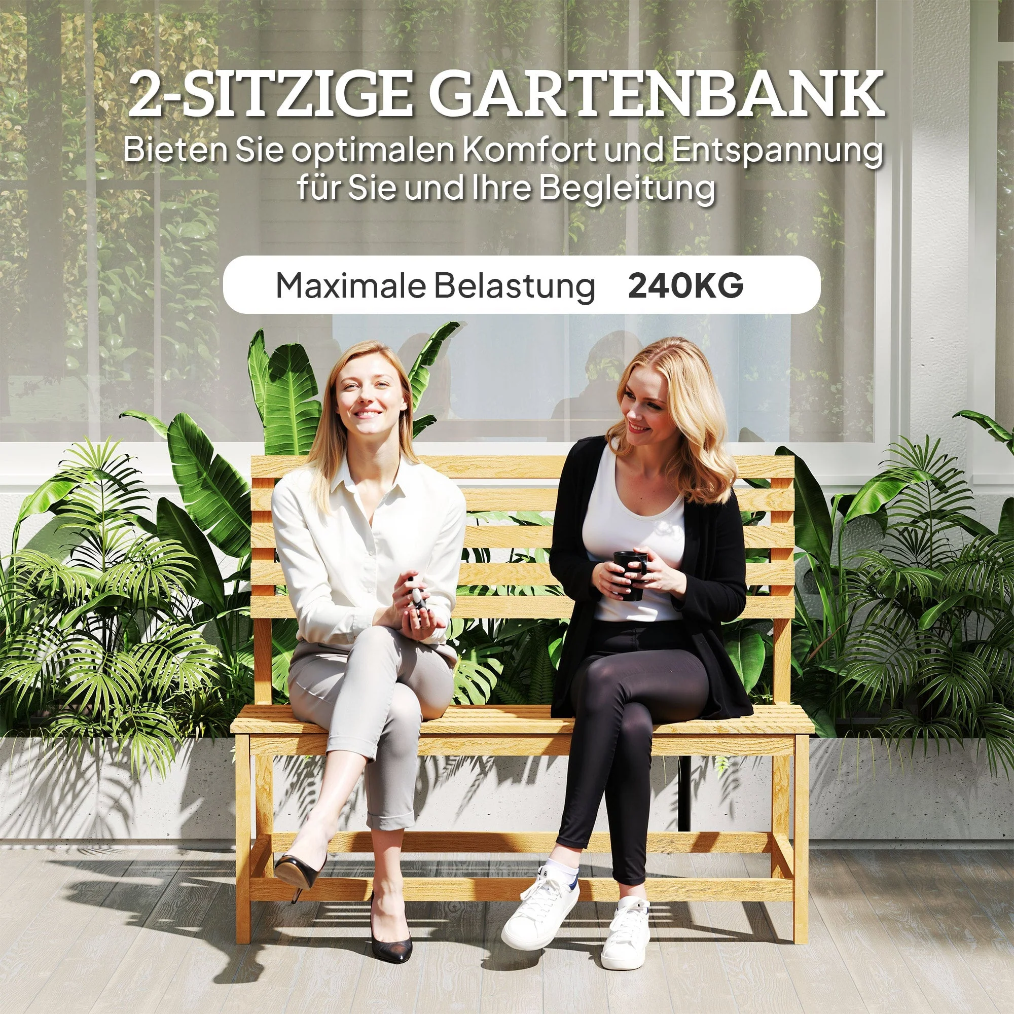 2-seater Garden Bench, Weatherproof Convertible, Teak Wood - Image 6